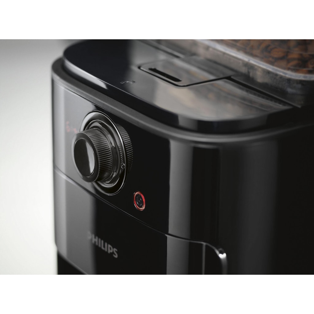 Philips Kaffeemaschine mit Mahlwerk »Grind & Brew HD7767/00«, 1,2 l Kaffeekanne, aromaversiegeltes Bohnenfach, edelstahl/schwarz