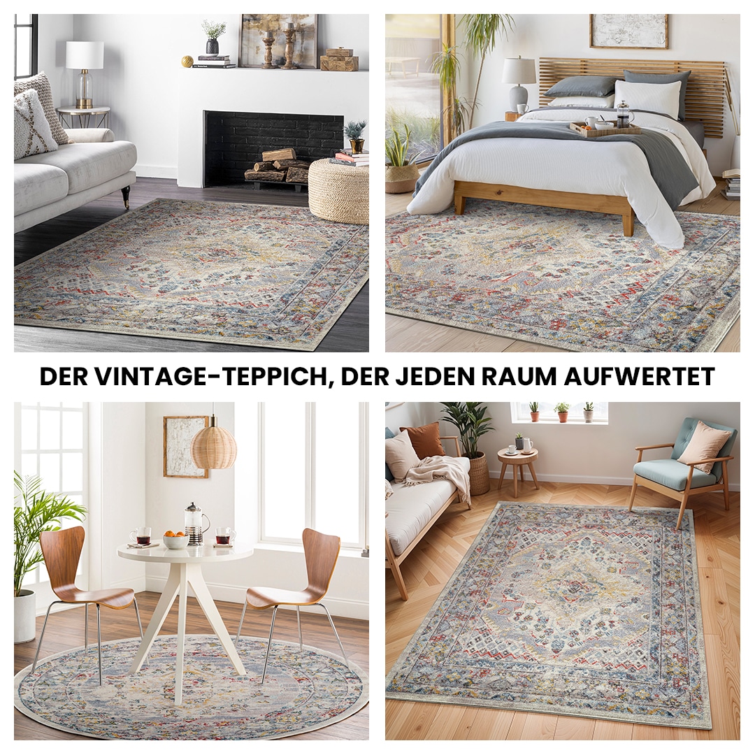 Livabliss Teppich »CASABLANCA«, rund, 13 mm Höhe, Vintage Orientteppich, Kurzflor Boho Wohnzimmerteppich, Läufer