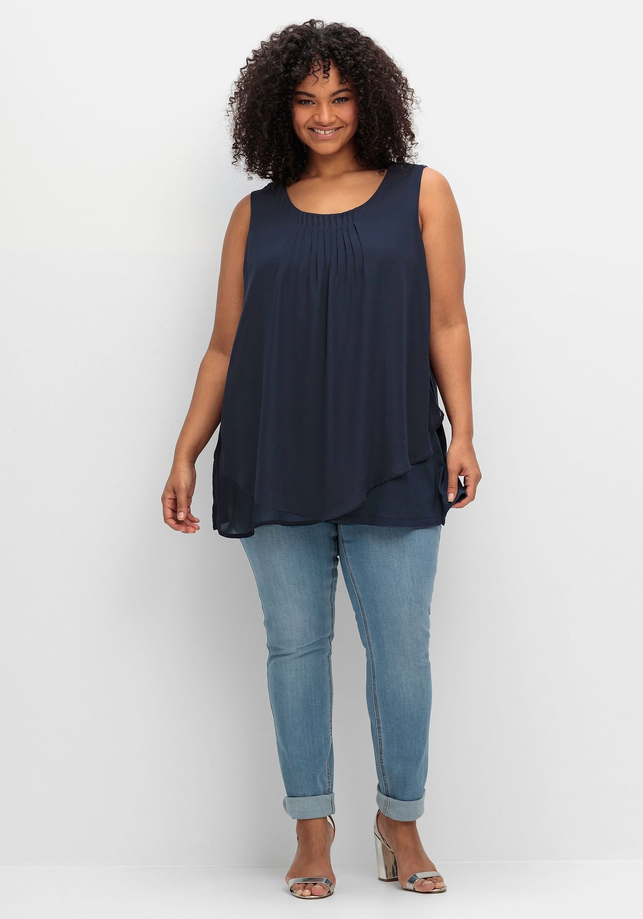 Sheego Longtop »Top mit Chiffon und blickdichtem Jersey«