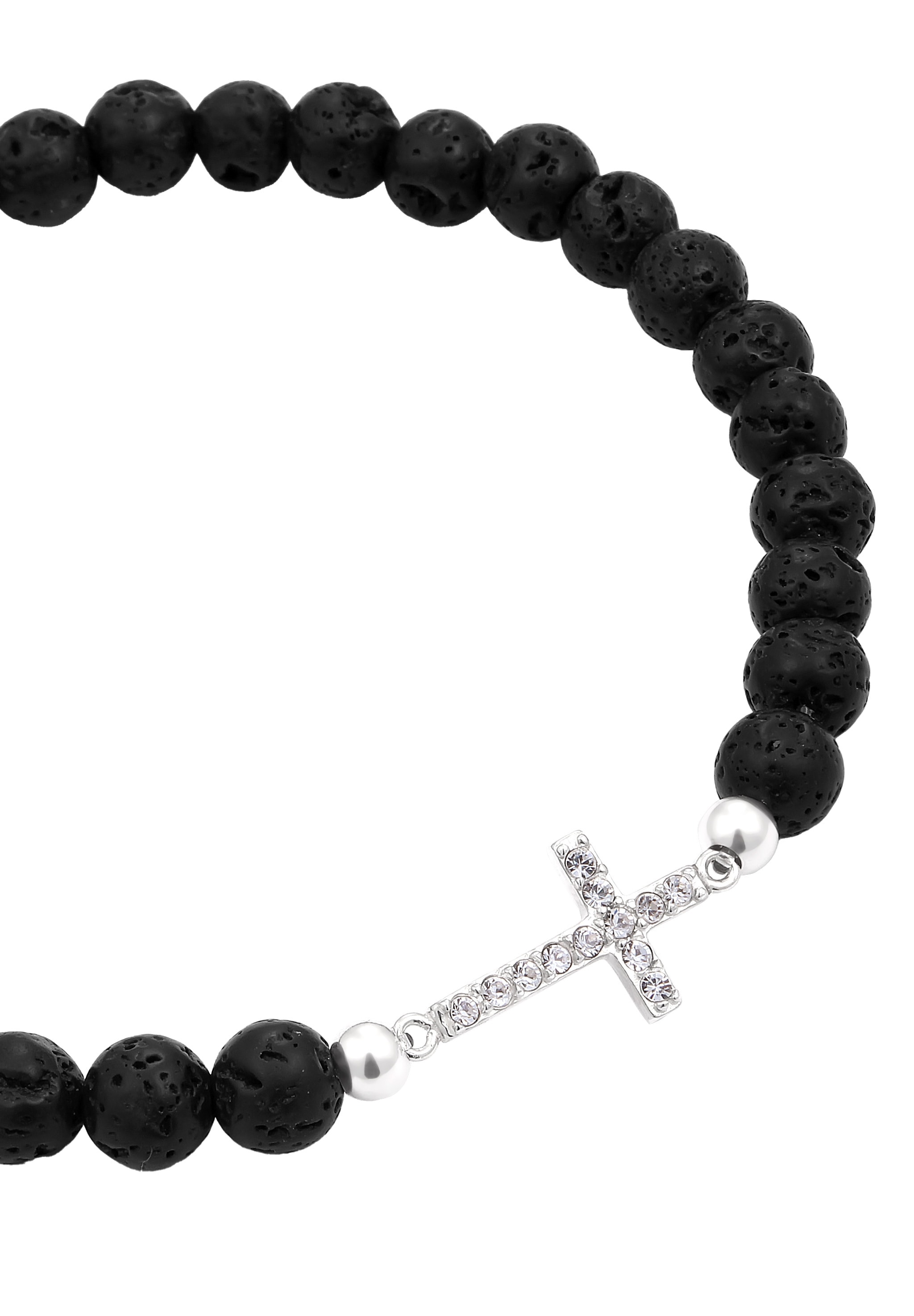 Kuzzoi Armkette »Armband Kreuz Lavaperlen Schwarz 925 Sterling Silber, mit Kristallen von Swarovski®«