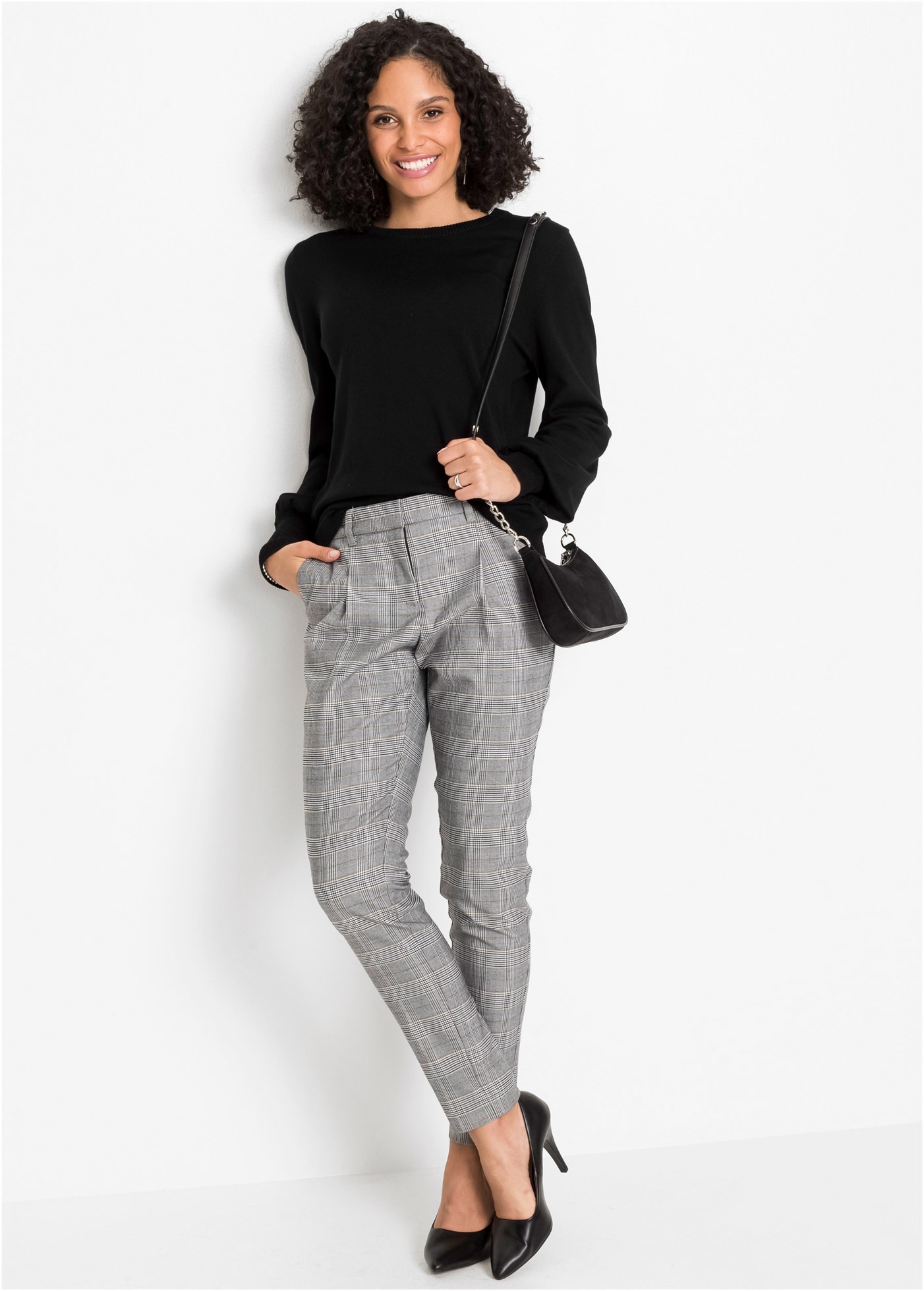 bonprix Strickpullover aus Viskose und Polyamid, mit Rundhals-Ausschnitt, mit Ballon-Ärmeln