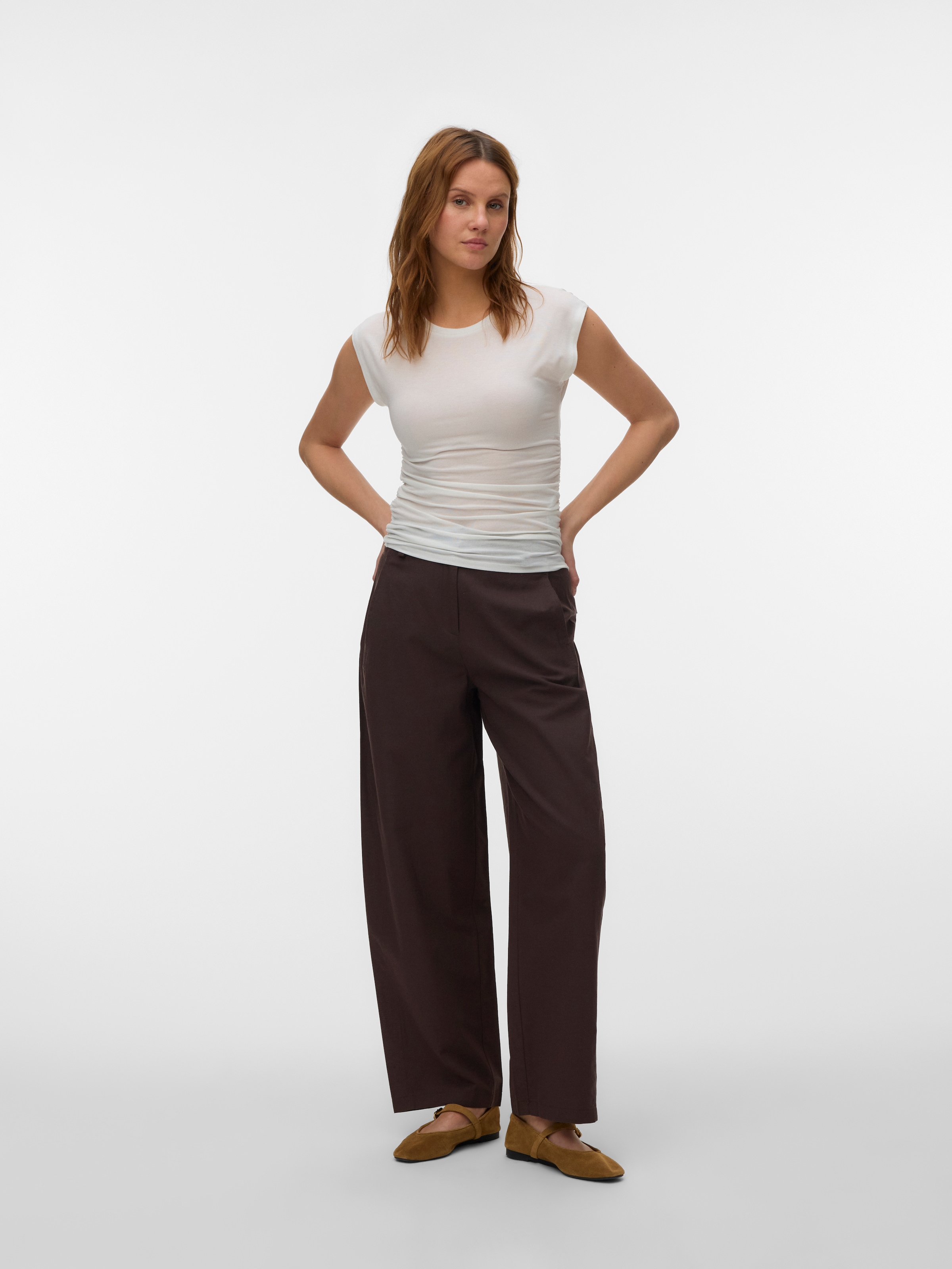 Vero Moda Rundhalsshirt »VMAVASARAH  SL TOP JRS NOOS« Materialmix, seitlich gerafft