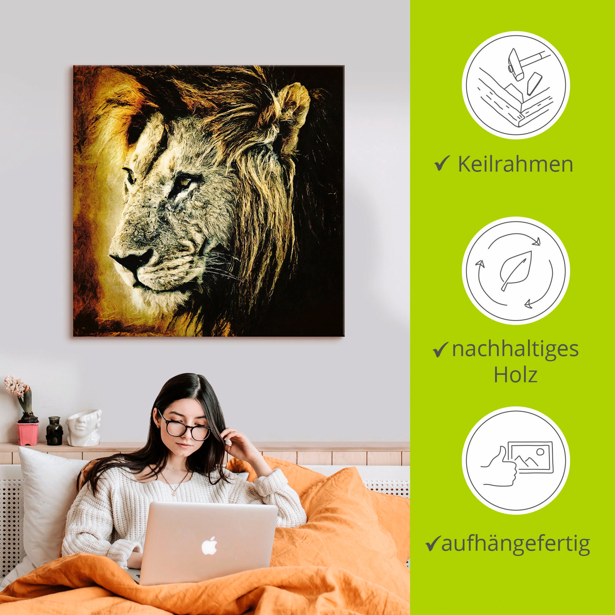Artland Leinwandbild »Löwe« Wildtiere 1 Stk. tlg. auf Holzrahmen gespannt
