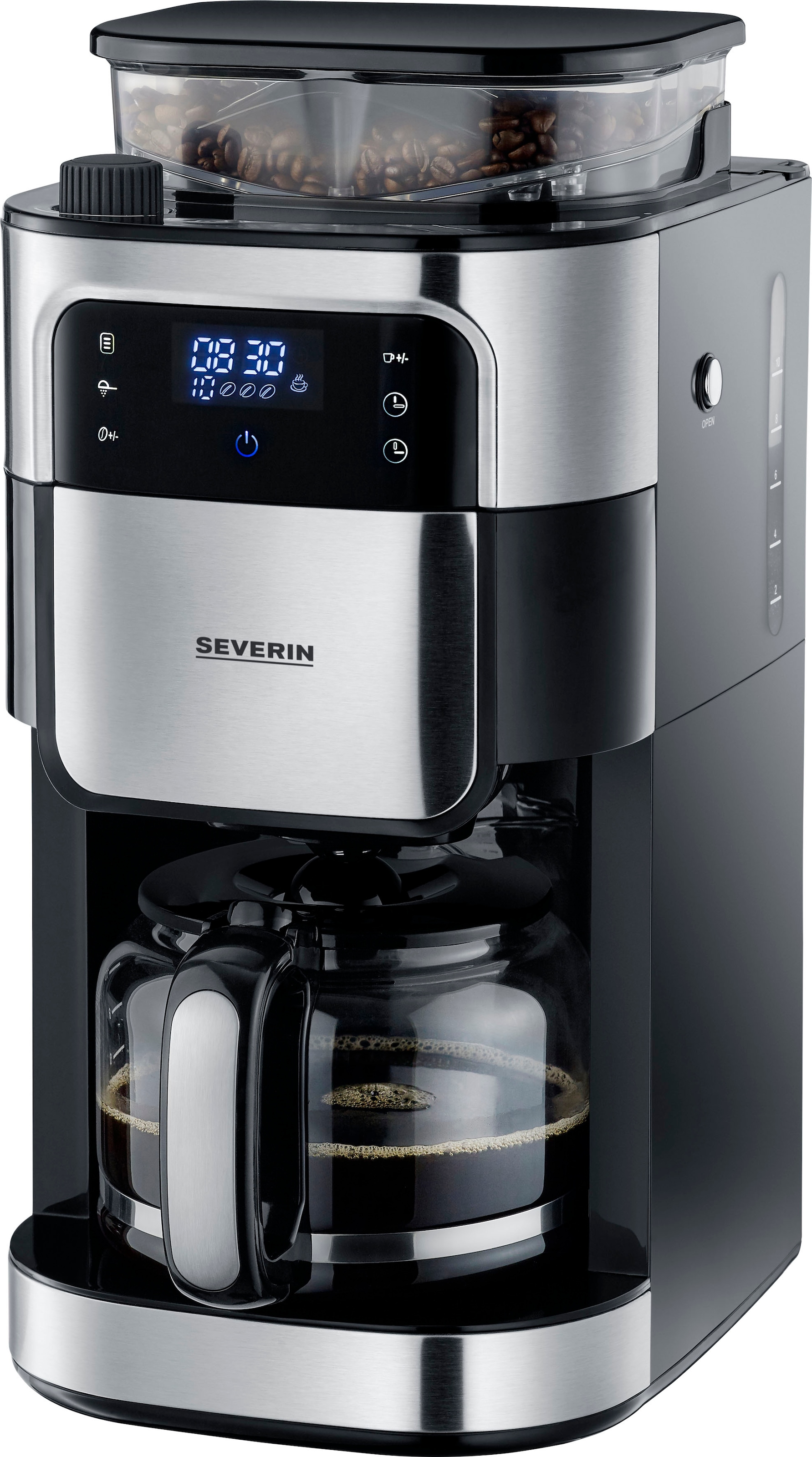 Severin Kaffeemaschine mit Mahlwerk »KA 4813«, 1,25 l Kaffeekanne,  Permanentfilter, 1x4, Mahlgrad und Kaffeemenge einstellbar, Warmhalten: bis  60 Min., Timer mit 3 Jahren XXL Garantie