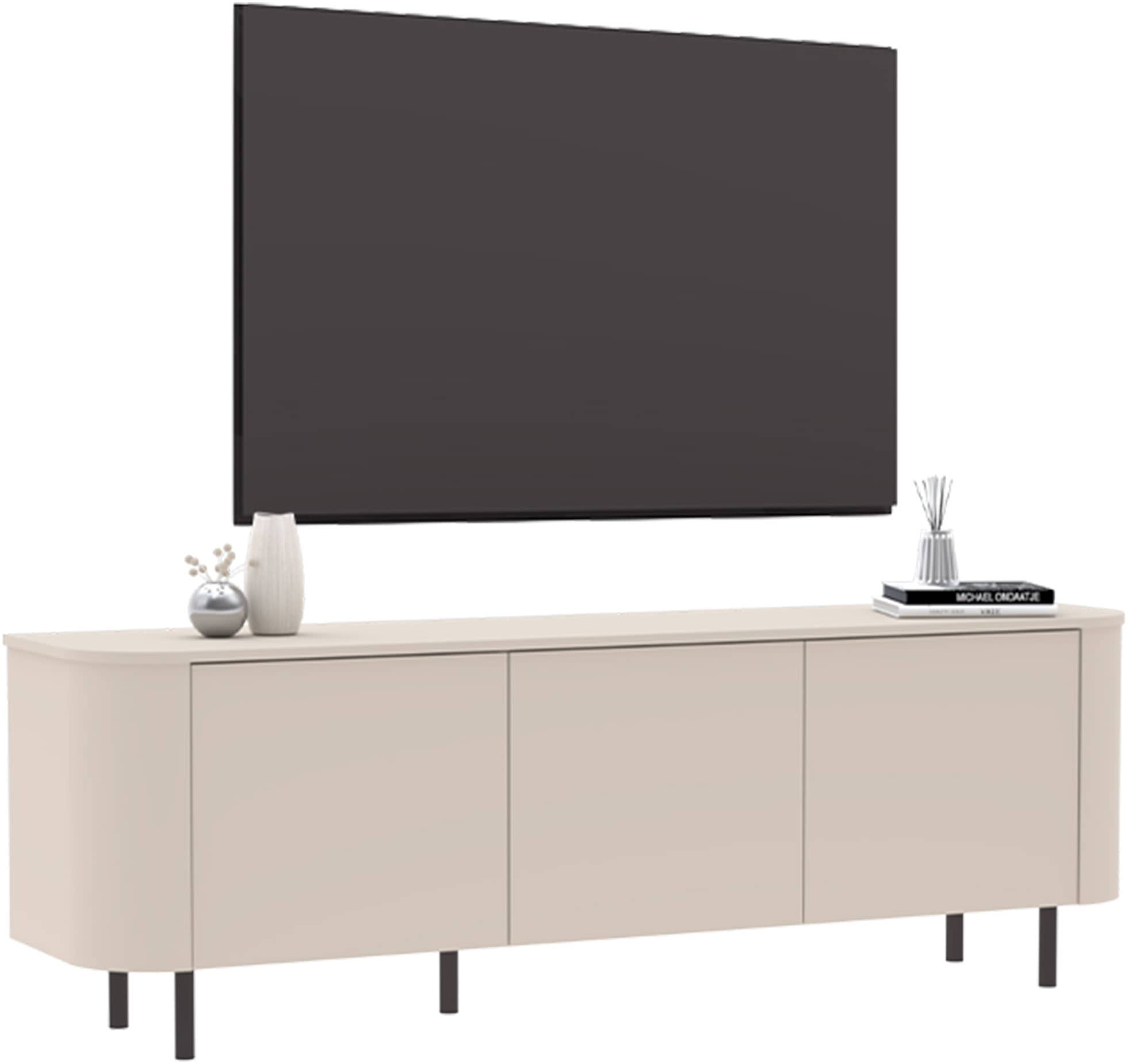 INOSIGN Lowboard »Lido, 181 cm breit, 3 Türen, TV-Schrank, TV-Kommode, Medienboard« Formgebogenes MDF, Stirnseiten mit Rundung, Push-to-open, Metallfüße