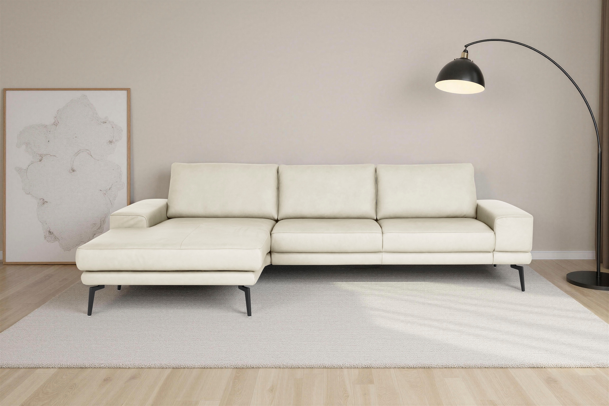 Die PlanBar Ecksofa »PN-EM20061, wahlweise frei im Raum stellbar« wahlweise mit echt bezogenem Rücken und Sitztiefenverstellung