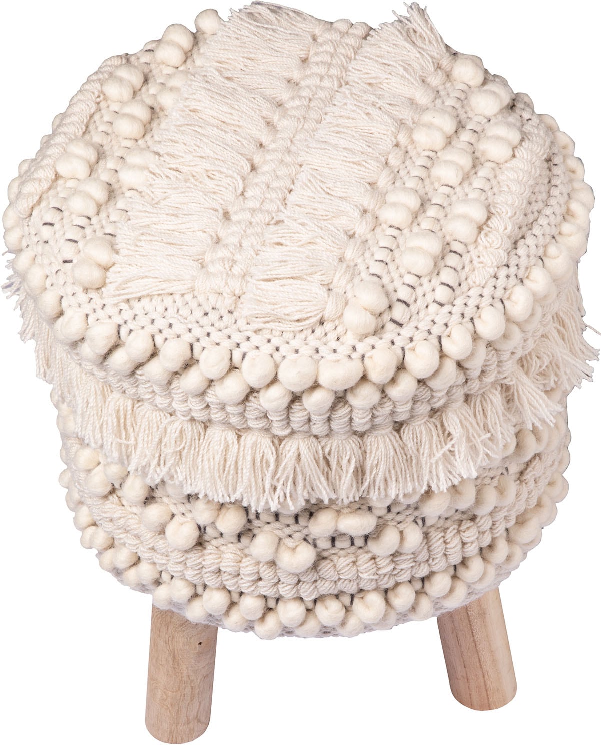 Kayoom Sitzhocker »Hocker Bohist 325, charaktergebende Strukturen mit Fransen und Quasten«, (1 St.), handgefertigtes Unikat, Boho-Style, gut kombinierbar