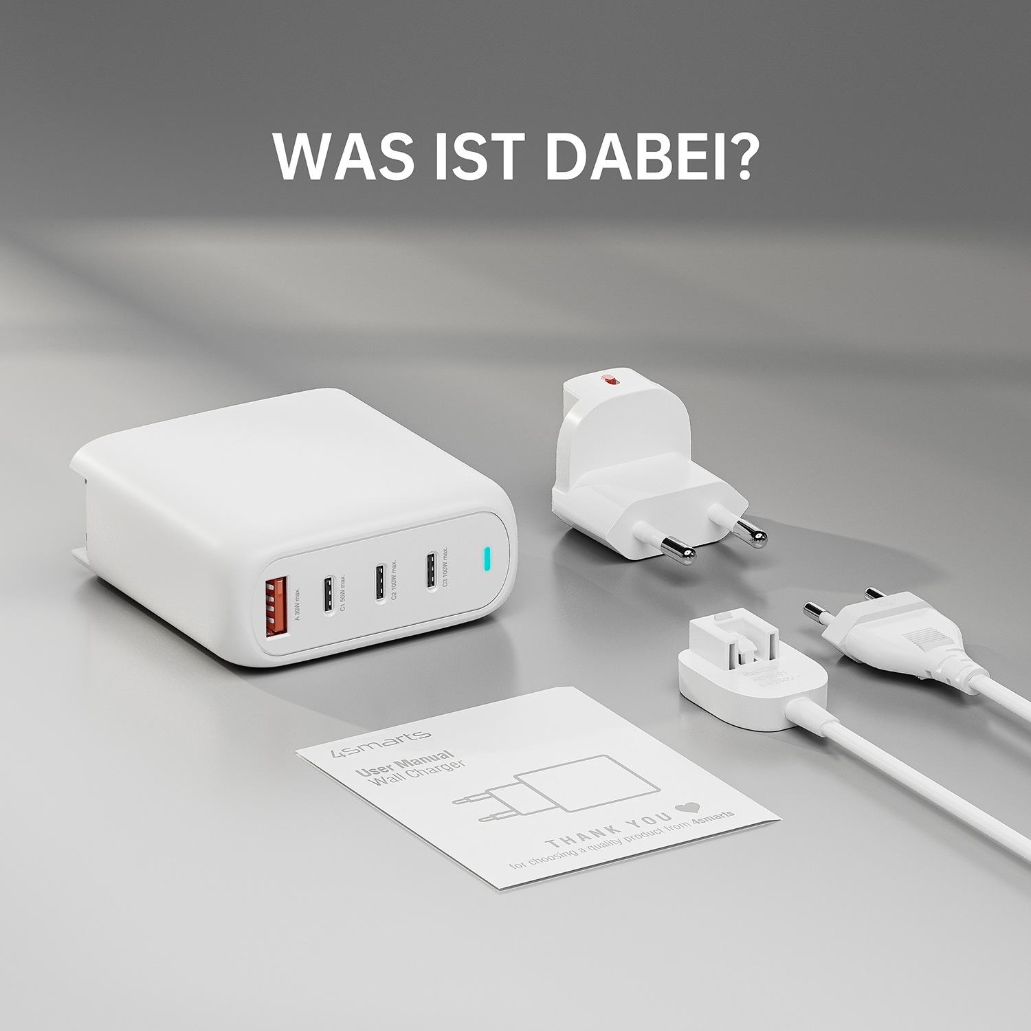 4smarts USB-Ladegerät »Ladegerät GaN Flex Pro 100W 3 USB-C+1 USB-A«, (Schnellladeprotokolle PD 3.1, QC 4+, PPS, AFC, SCP, FCP und 2.4A Apple), Laptop Netzteil Ladegerät für MacBook Lenovo HP ASUS Notebook-Netzteil