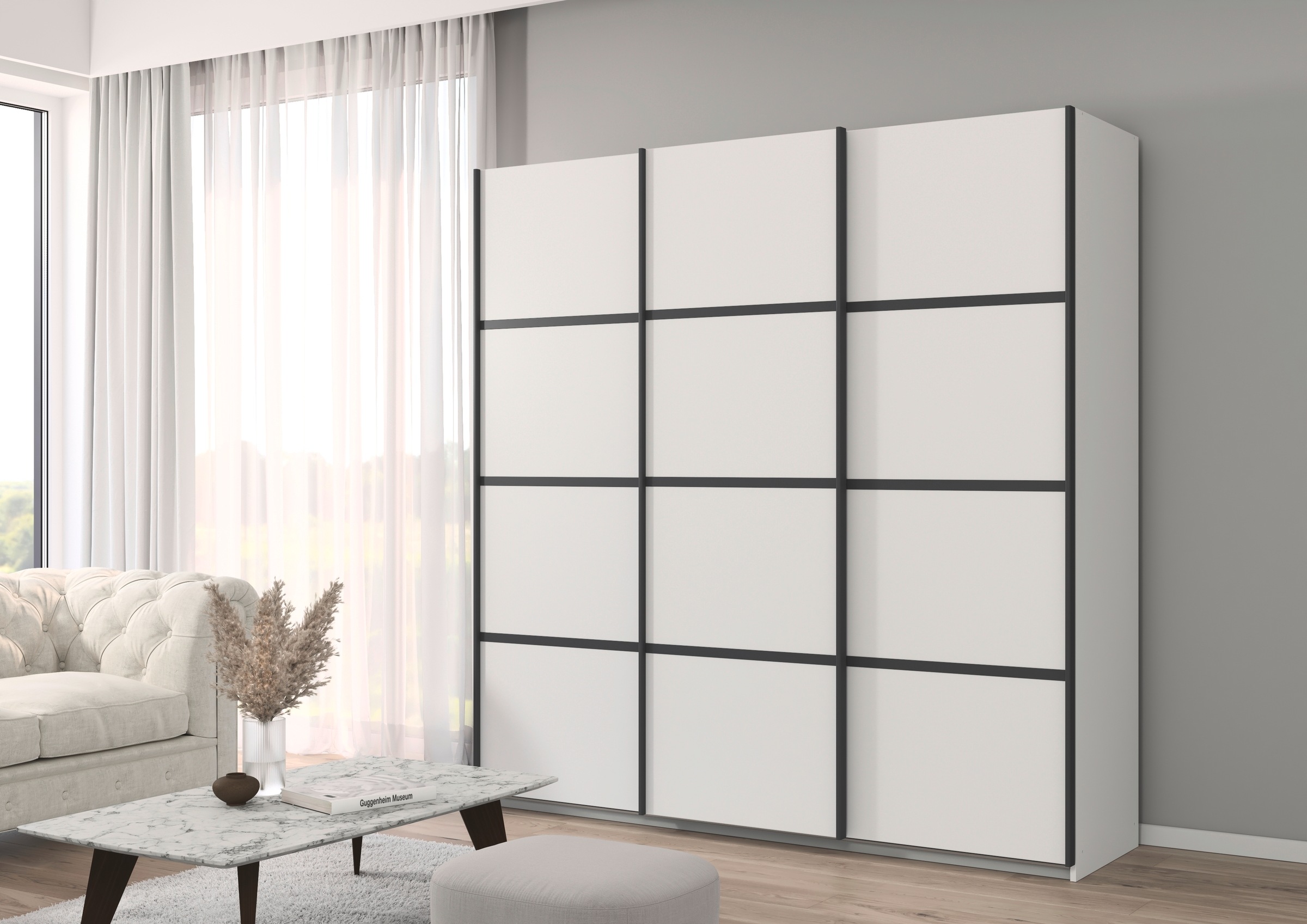 rauch Kleiderschrank »Schwebetürenschrank OTTO´s Choice Garderobe Schrank TOP ANGEBOT Avola« in 3 verschiedenen Ausstattungen BASIC/CLASSIC/PREMIUM,  mit eleganten Zierleisten in Chrom, Schwarz oder Weiß MADE IN GERMANY