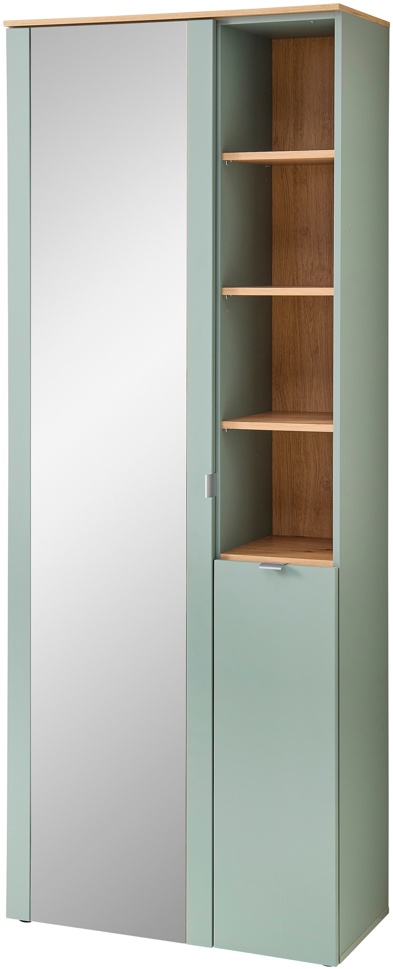 Innostyle Garderobenschrank »BARI Garderobenschrank mit Spiegel, BxHxT 78x202x38 cm«, (1 St.), 2 türig, 10 Fächer, Softclose, ABS Kantenschutz, Kleiderstange