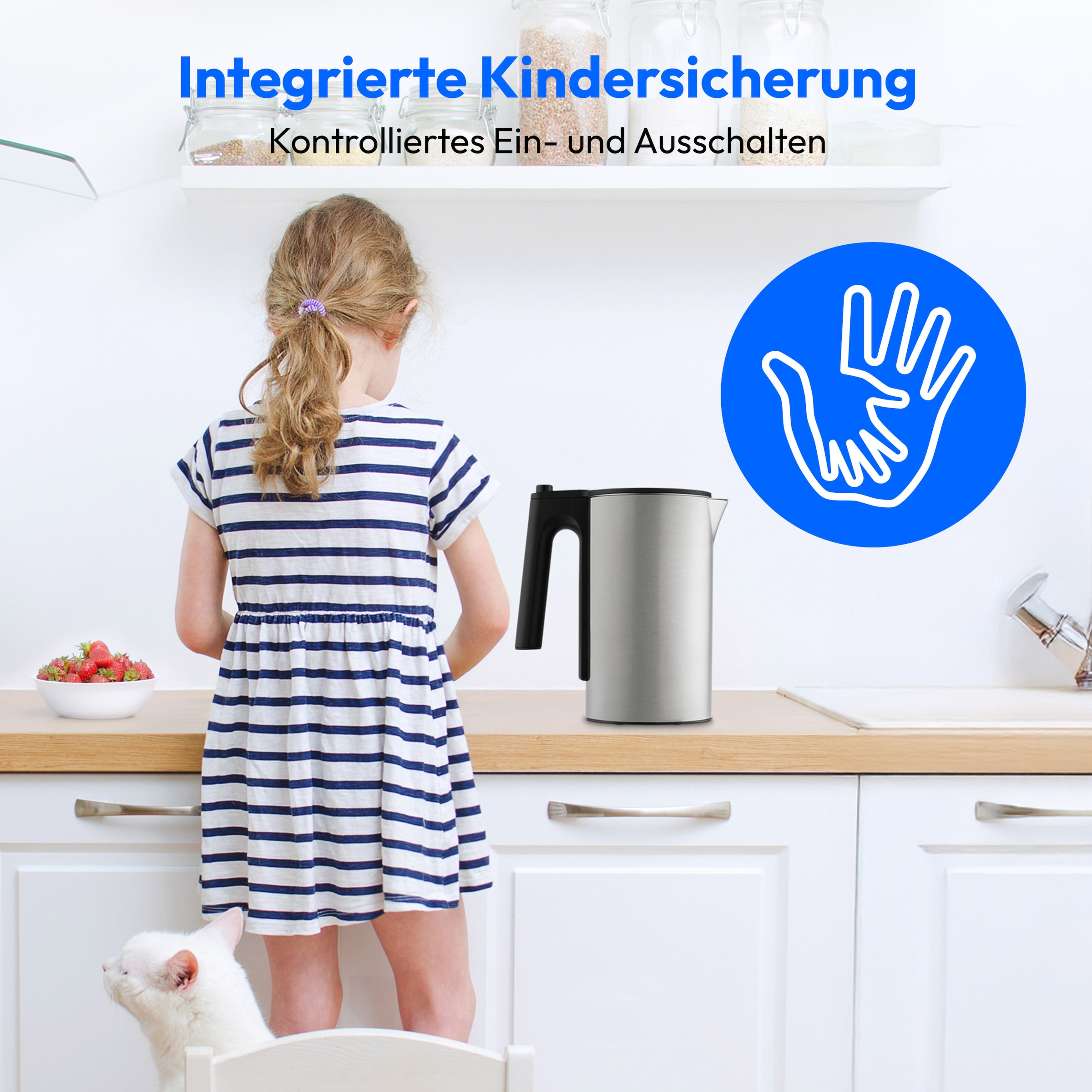 Medion® Wasserkocher »MD12106« 1,5 l 2200 W 2.200 W, 1,5 L, LED-Display, Sensor-Touch Bedienung, Kindersicherung