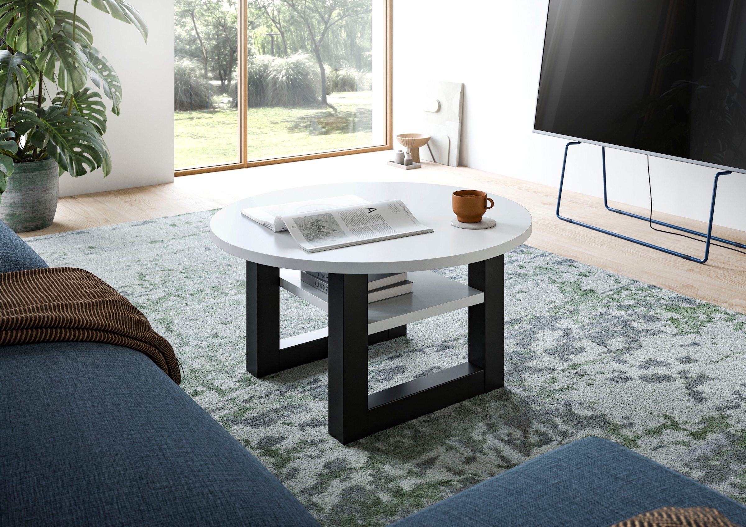 INOSIGN Couchtisch »Rail, Ø 75 cm, mit Ablageboden, inklusive Kufengestell«, Wohnzimmertisch, Beistelltisch