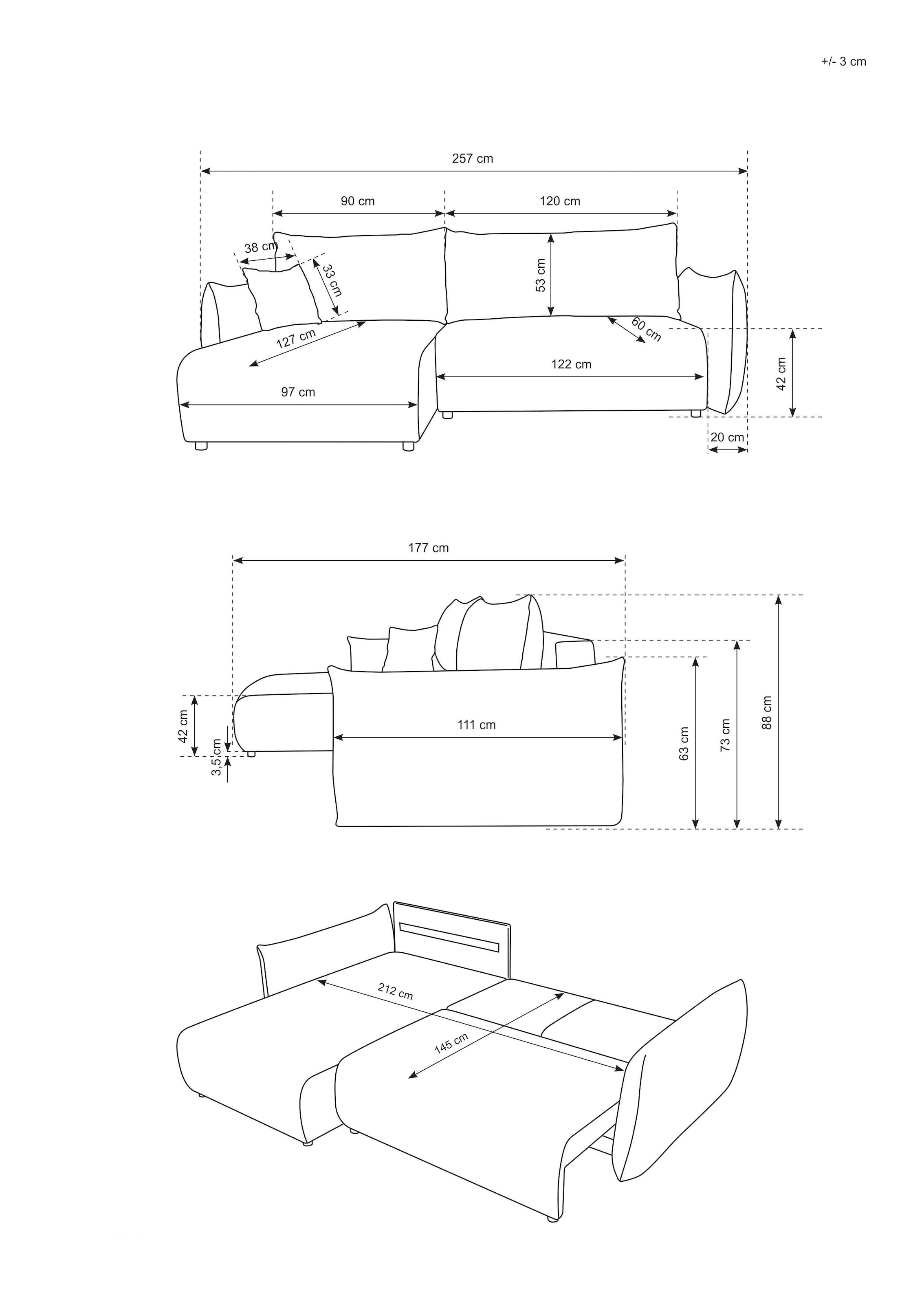 andas Ecksofa »MAVAS Schlafsofa mit Bettkasten, L-Form,«, ca.257/127cm (Liegefläche 212/145 cm), Cord, Chenille, Struktur