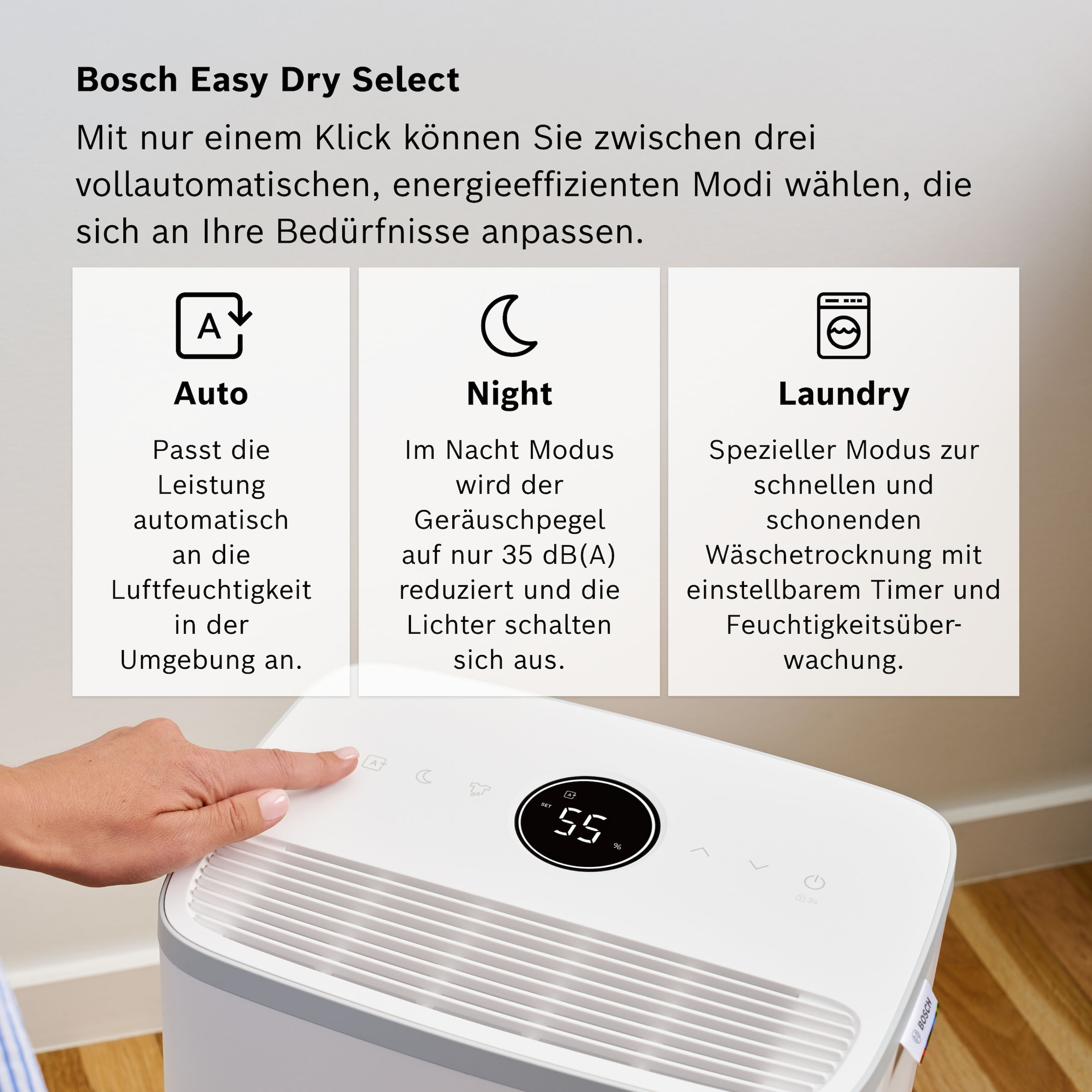 BOSCH Luftentfeuchter »Dry 2000 - Ideal für die Wohnung & schnelle Trocknung der Wäsche« Entfeuchtung 12 l/Tag Tank 2,5 l Ultra-leiser Betrieb; nur 35 dB(A)