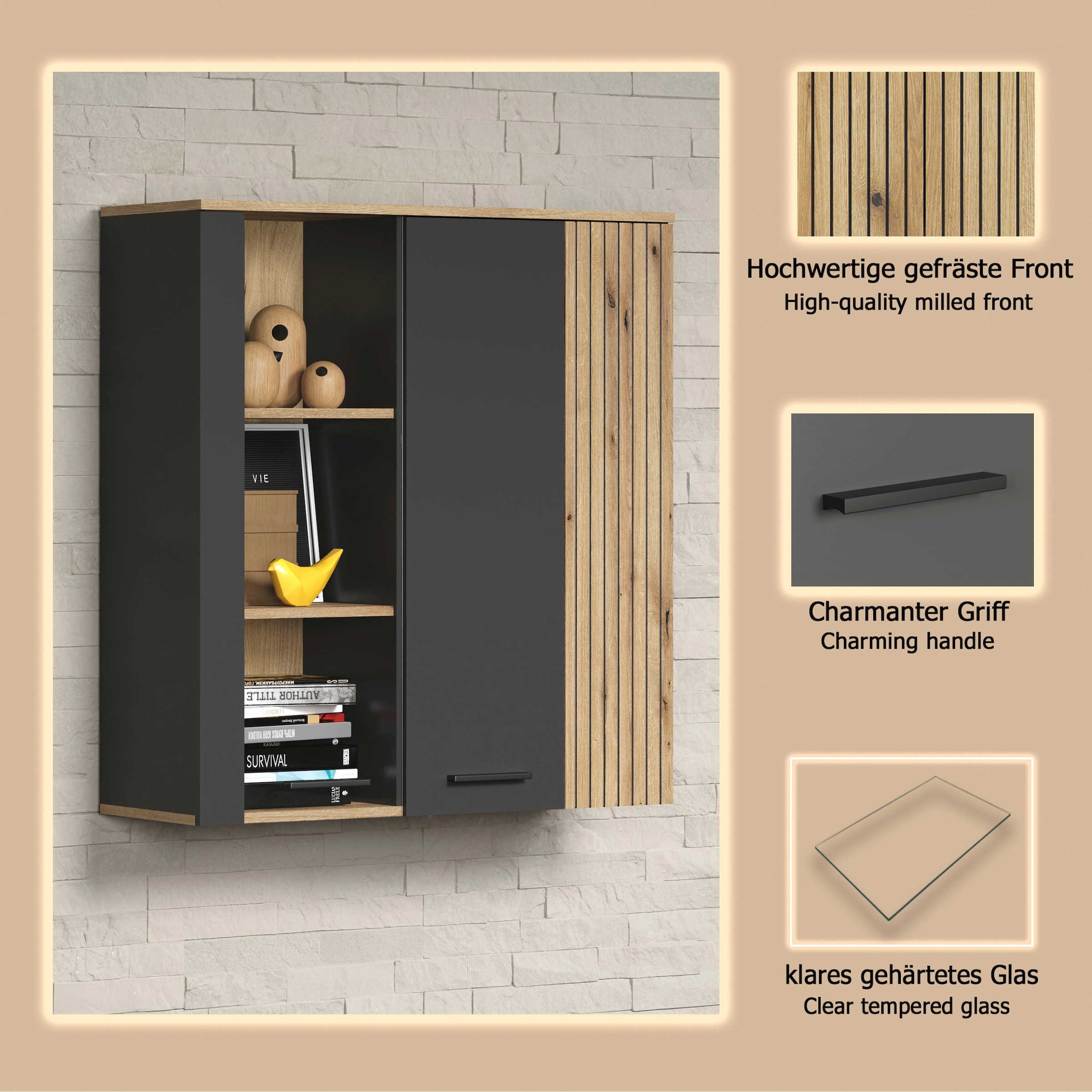 INOSIGN Hängevitrine »Estepona« 1 Stk. tlg. Tür mit Akustikpaneel-Look