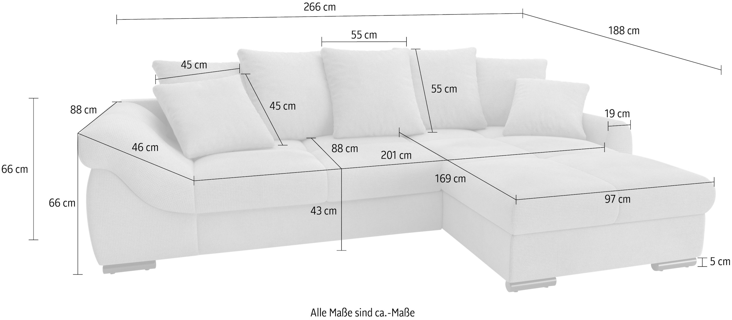 Mr. Couch Ecksofa »Livorno L-Form«, inkl. Hochschläfer-Bettauszug, XL-Bettkasten weiß beschichtet
