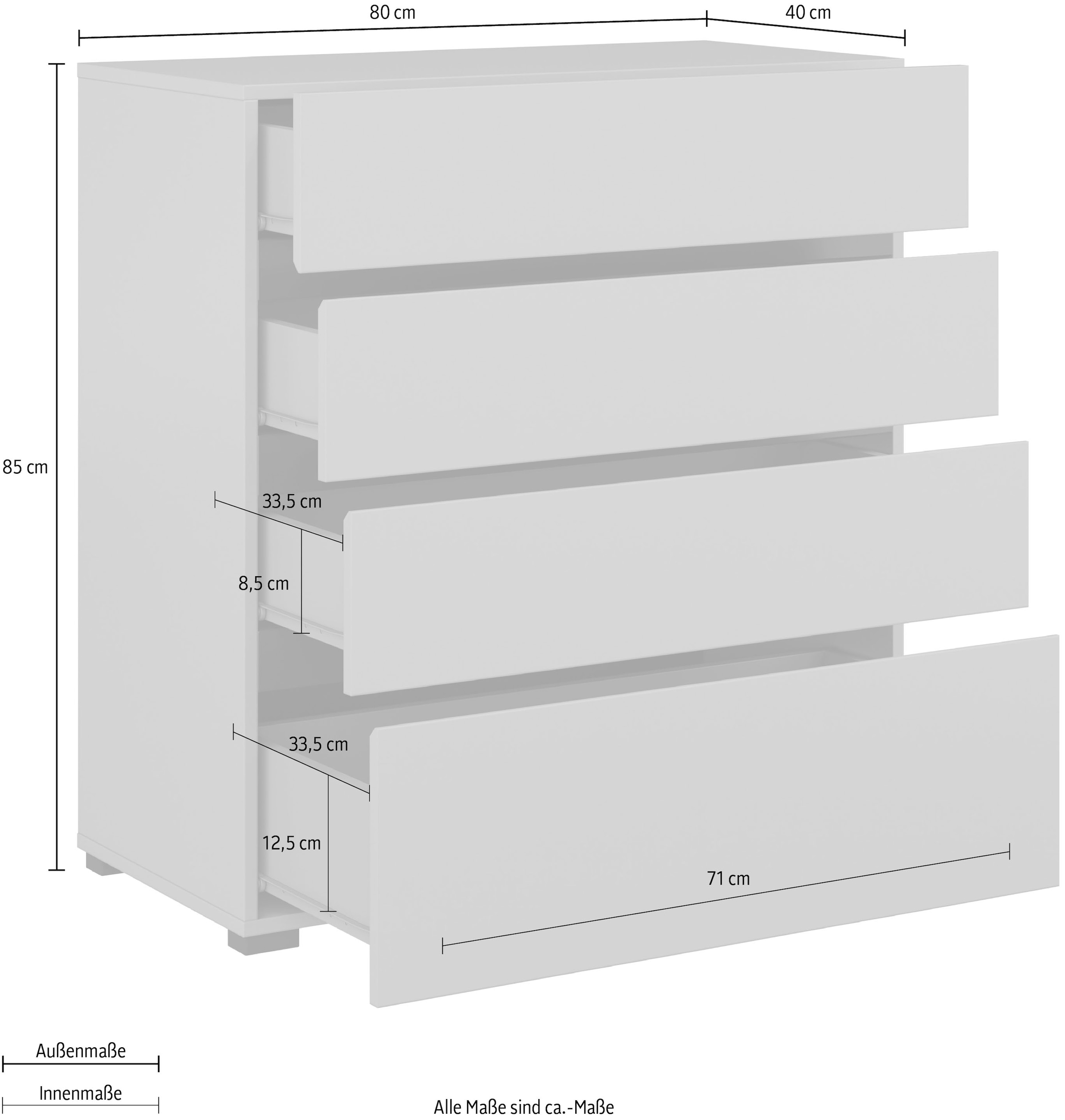 INOSIGN Schubkastenkommode »Cross, moderne grifflose Kommode, 80x40x85cm (BxTxH)«, Schubladenschrank, Sideboard mit 4 Schubkasten