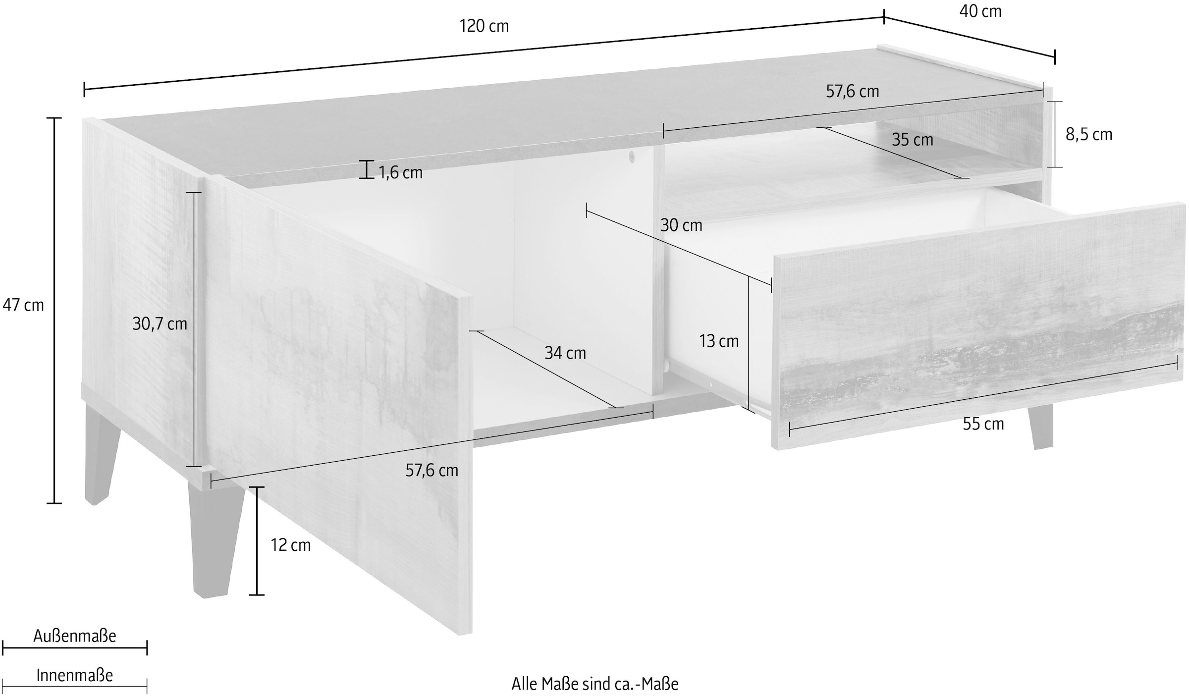 INOSIGN Lowboard »SunriseTV-Board, TV-Schrank«, Breite 120 cm