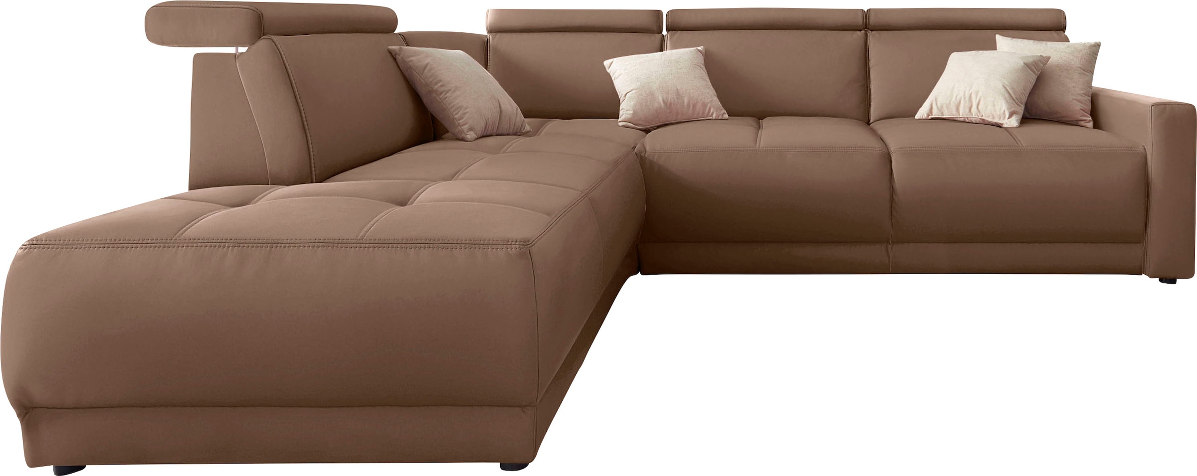 DOMO collection Ecksofa »Ava, moderne Sitzheftung mit toller Doppelnaht, komfortabel, L-Form«, mit Ottomane, inkl. Federkern, wahlweise mit Kopfteilverstellungen