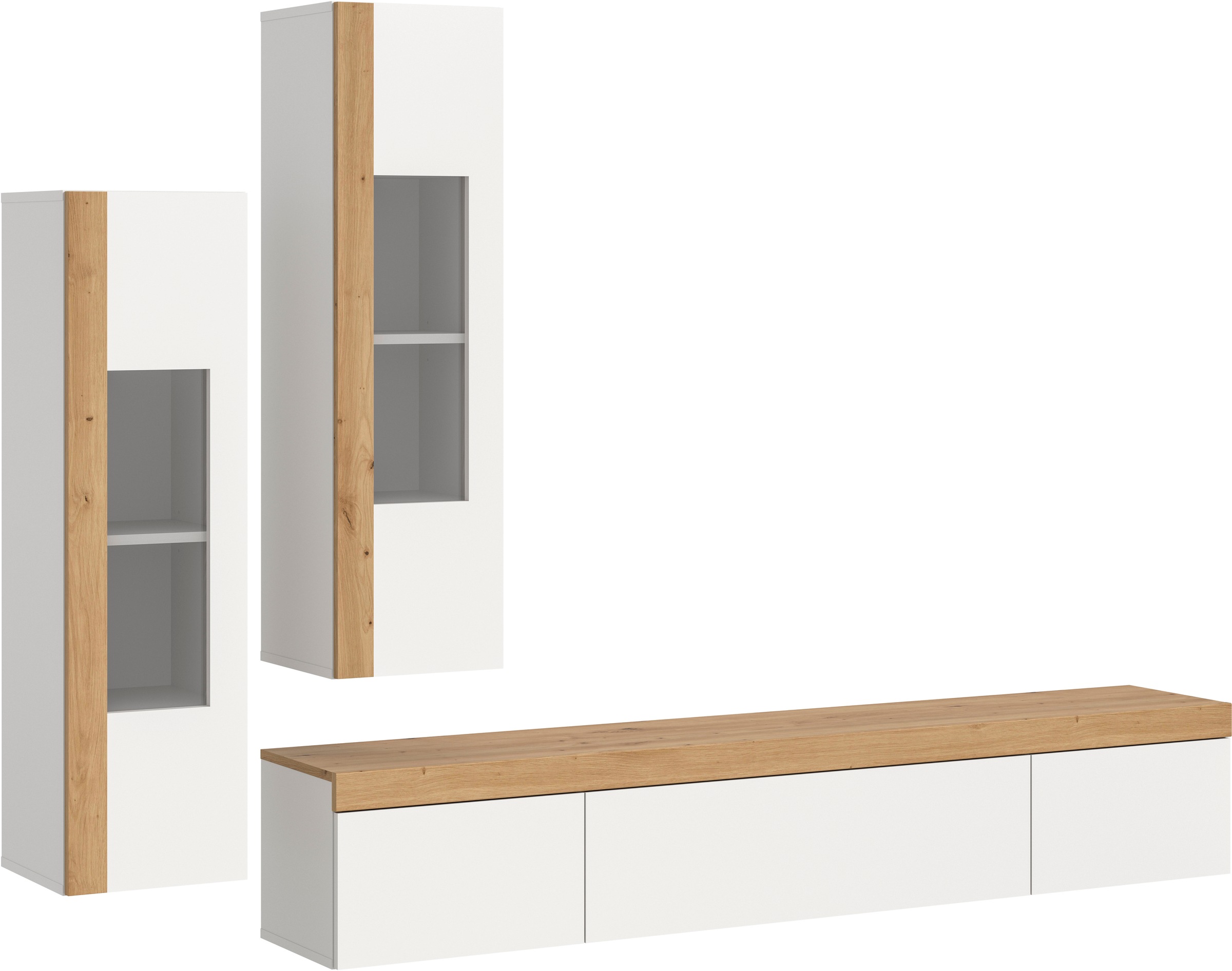 INOSIGN Wohnwand »Svala, Breite 180 cm, Wohnkombination«, (Set, 3 St.), stehend u. hängend montierbar, Vitrinenschränke, Lowboard