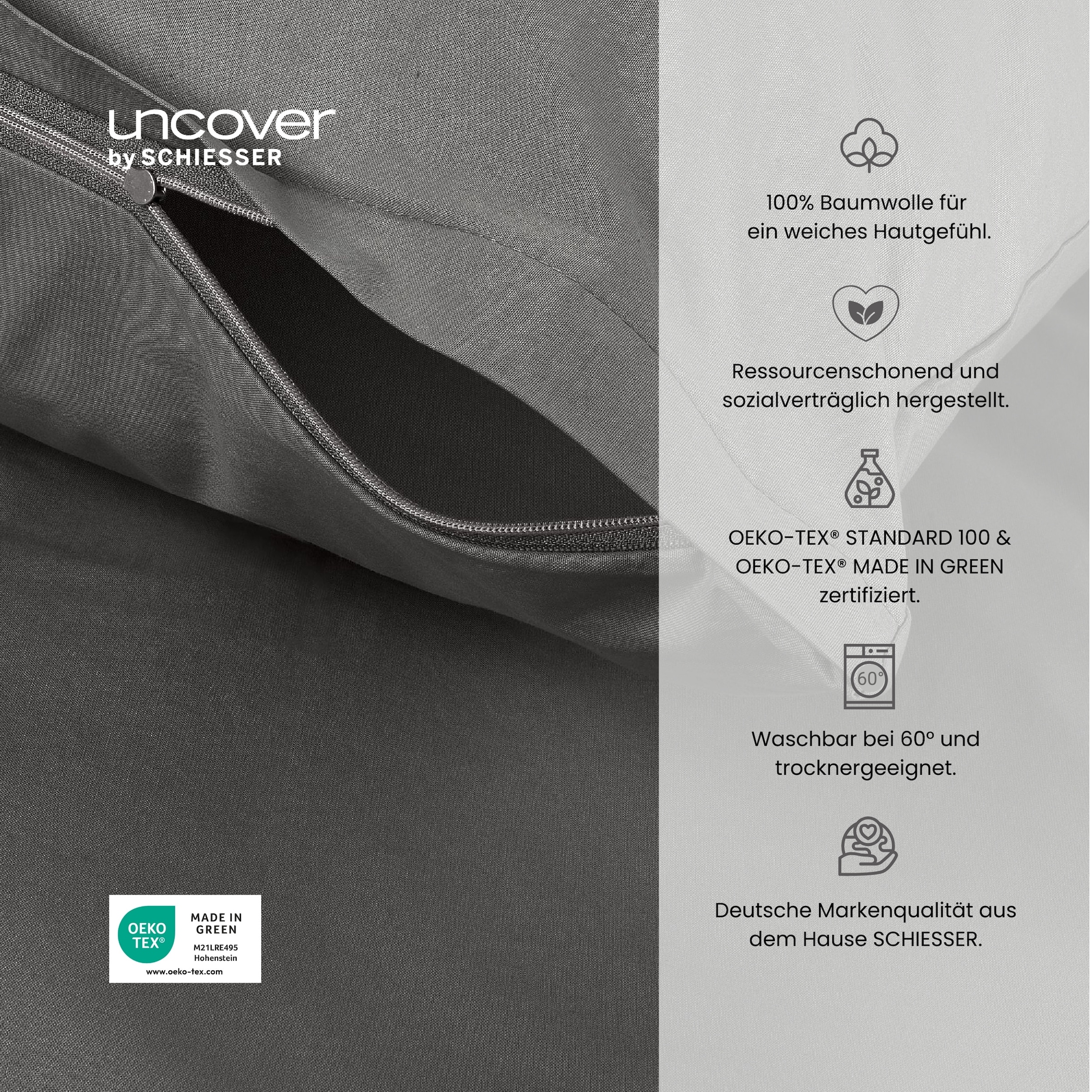 uncover by SCHIESSER Bettwäsche »Soho aus weicher Baumwolle in gedeckten Uni-Farben«, Made in Green
