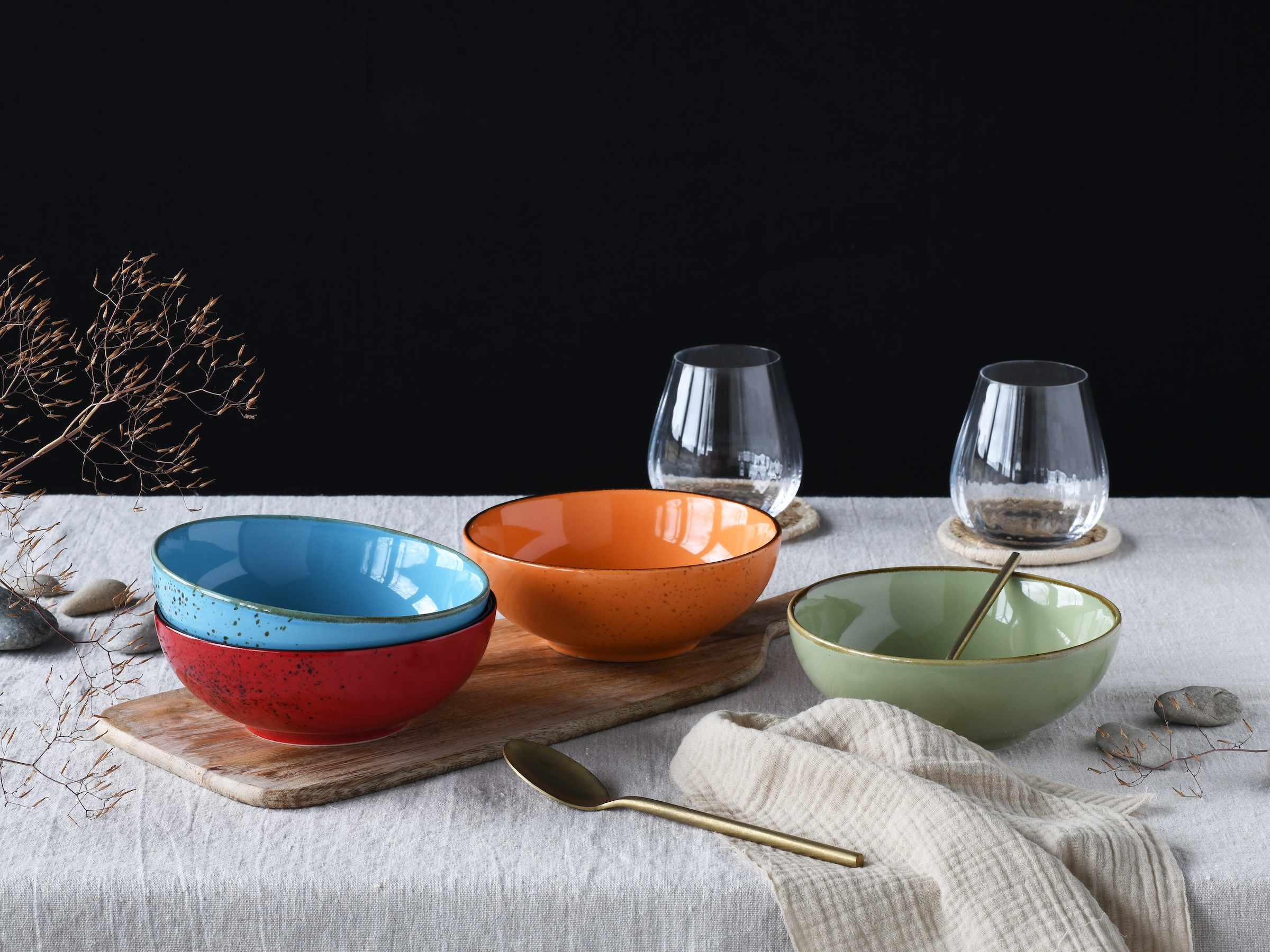 CreaTable Schale »Nature Collection, Smoothie Bowl 4-tlg« 4 Stk. aus Steinzeug Handwerklicher Look, Vintage