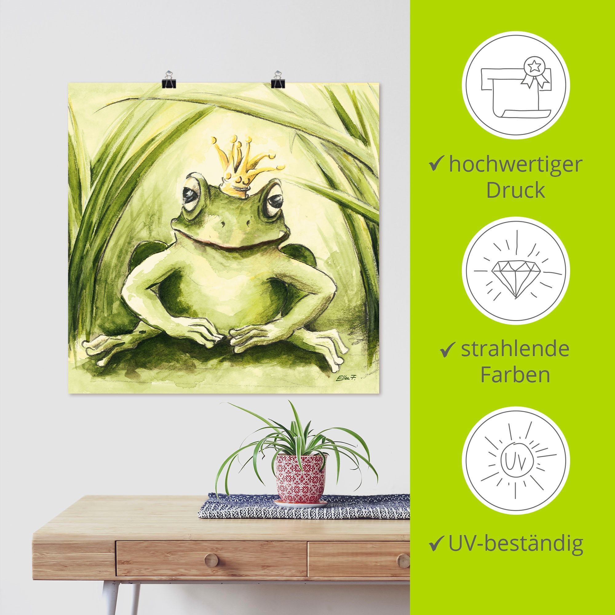 Artland Wandbild »Kleiner Frosch«, Geschichten & Märchen, (1 St.), als Alubild, Outdoorbild, Leinwandbild, Poster in verschied. Größen