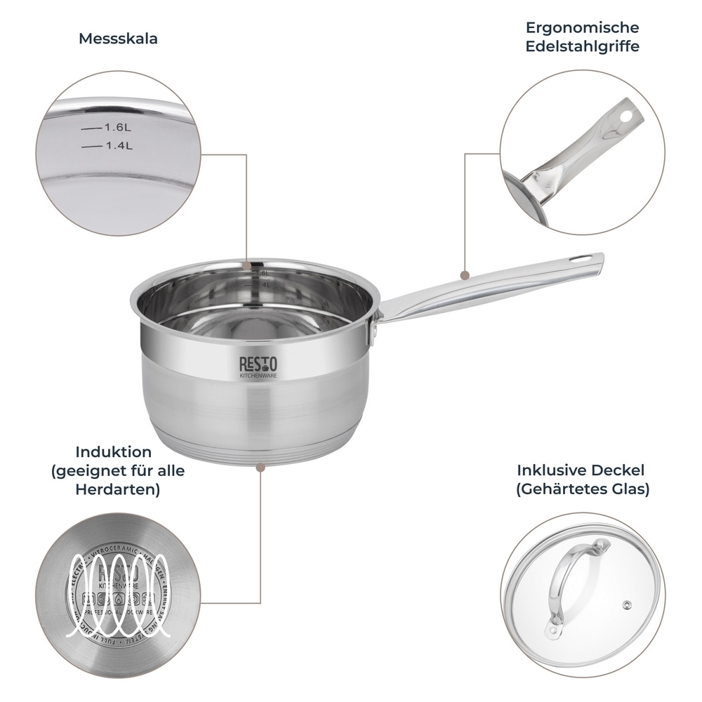 RESTO Kitchenware Kasserolle »Rigel, Soßentopf 1,9 l, energiesparend und spülmaschinenfest« 2 Stk. tlg. Edelstahl 18/10