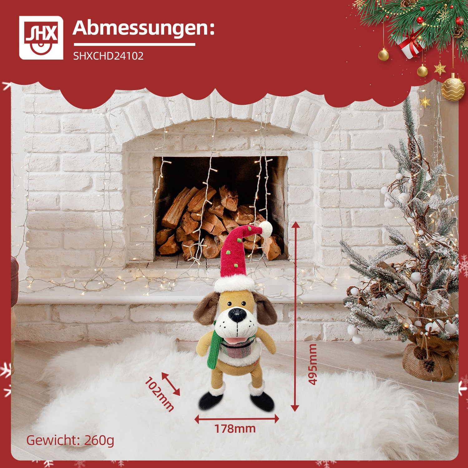 SHX Weihnachtsfigur »Singender und schaukelnder Hund«, Bewegung, lebhafte Musik