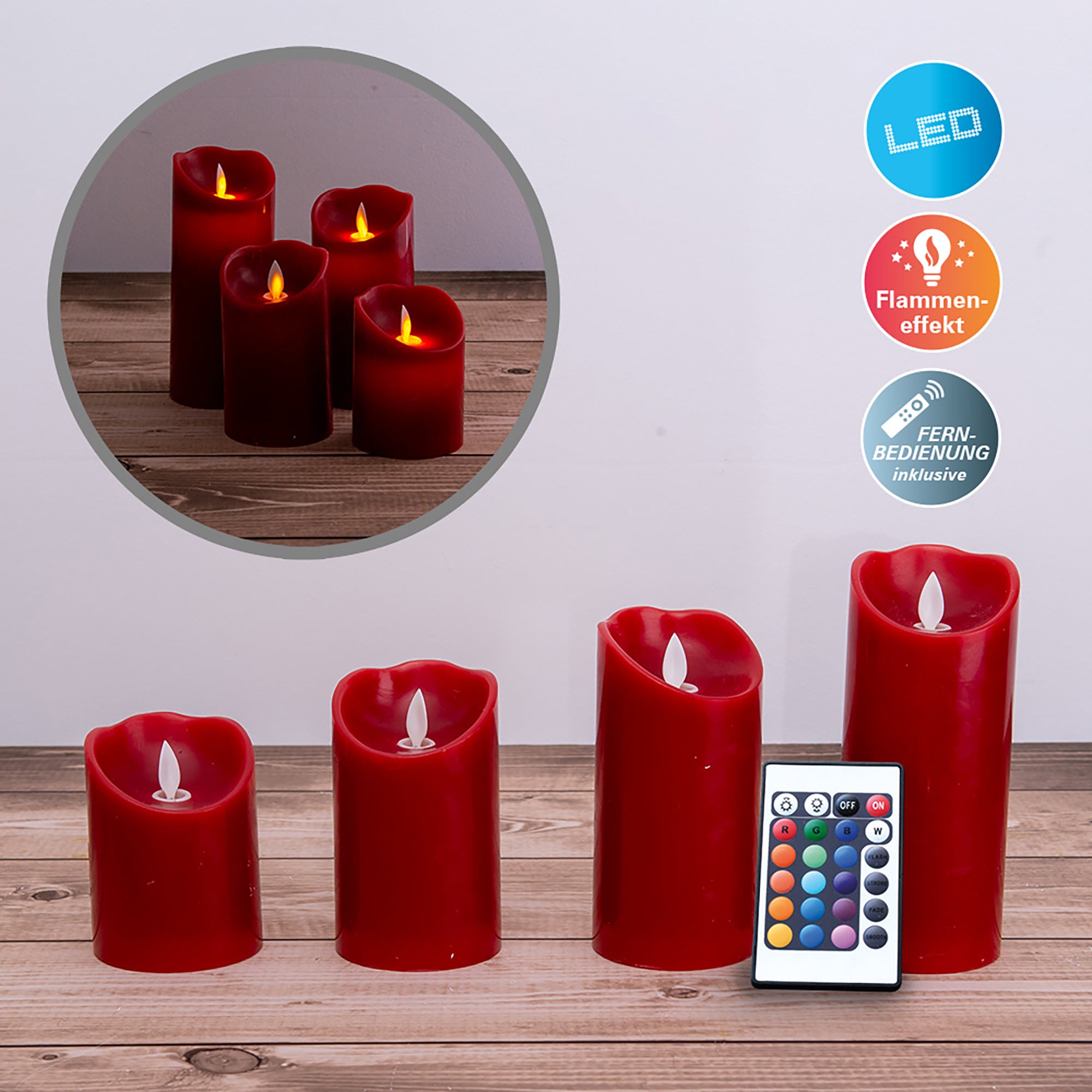 näve Dekolicht »Kerzen«, 1 flammig-flammig, Timer Jahren kaufen Ã˜ 3 12,5cm | mit Garantie Set online 7,5cm 17,5cm) 15cm dimmbar 10cm rot (Höhe XXL 4er