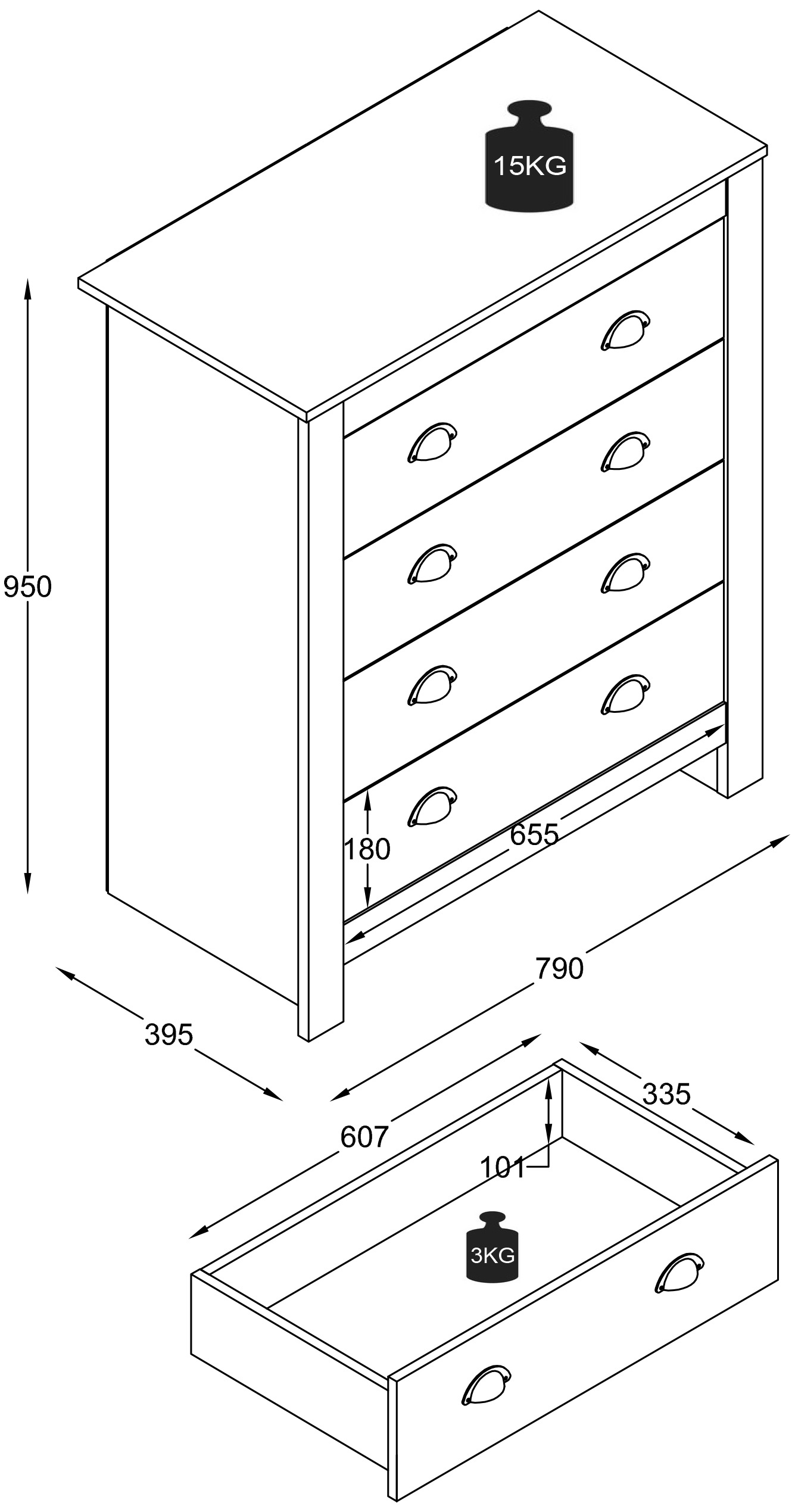 VCM Kommode »Kommode Sideboard Schublade Balusa XL« 1 Stk. tlg.