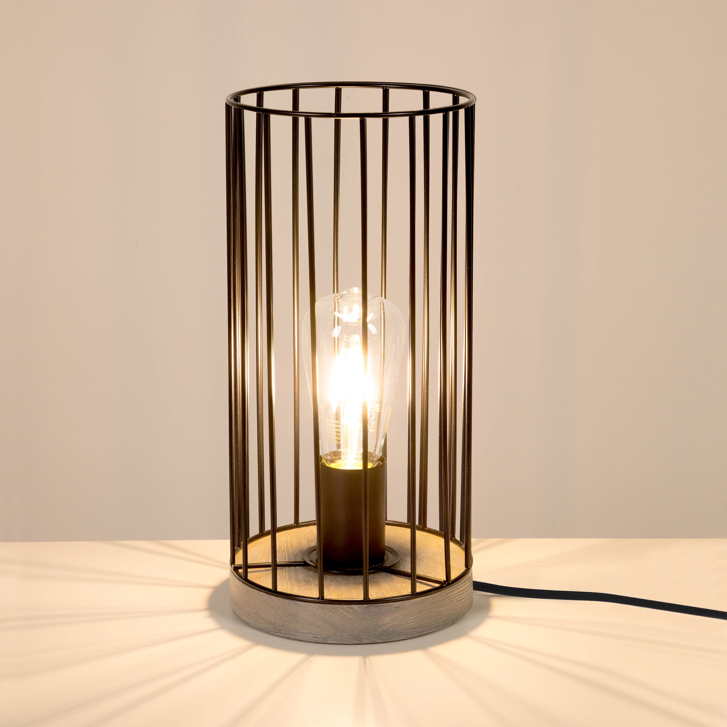 BRITOP LIGHTING Tischleuchte »Swan«, 1 flammig, Leuchtmittel E27 | ohne Leuchtmittel-Leuchtmittel wechselbar, Dekorative Leuchte aus Kiefernholz, FSC® Zertifiziert, mit Drahtschirm