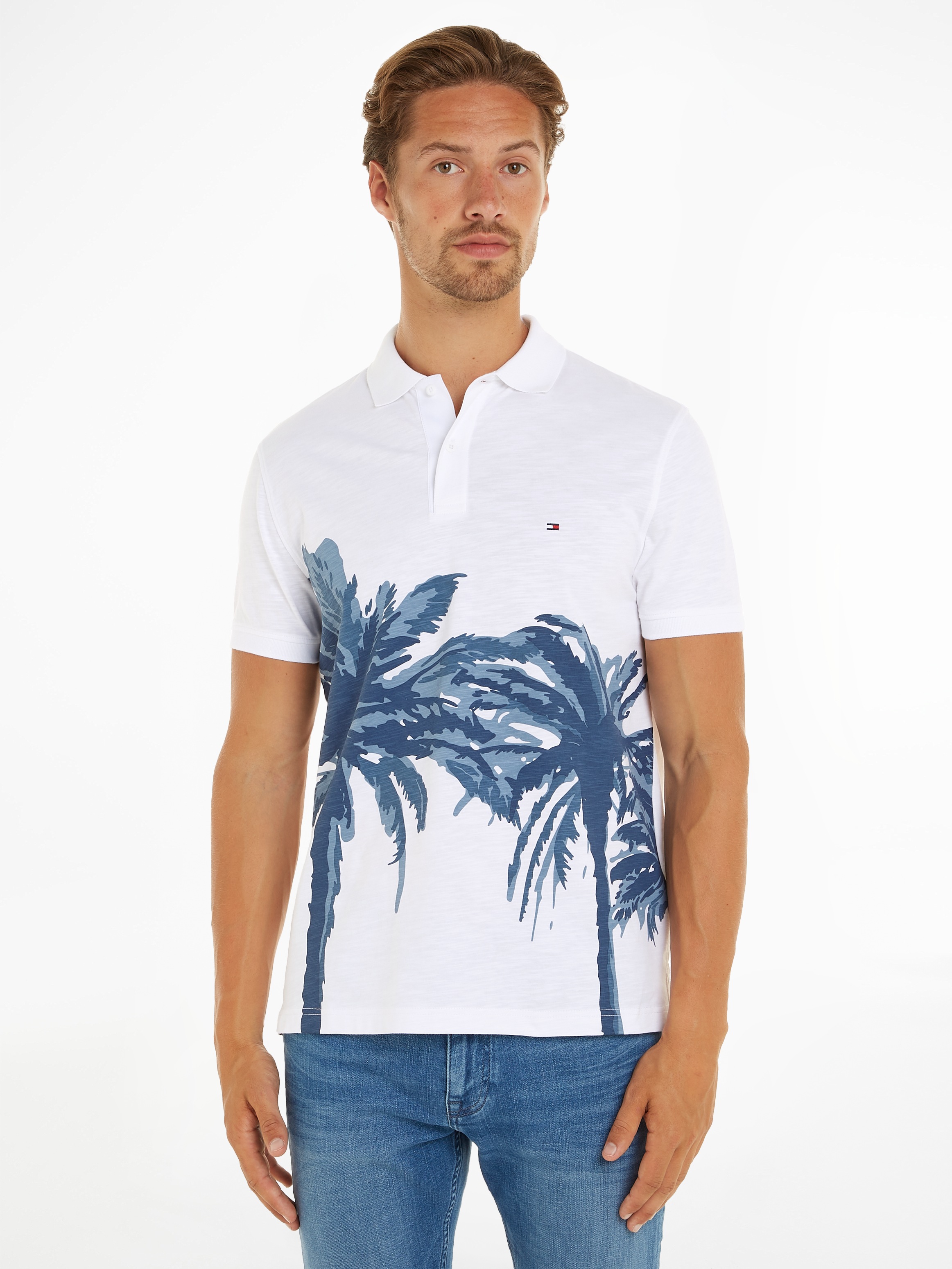 Poloshirt »PALM PLACEMENT PRINT REG POLO«, kontrastreicher Palmenprint