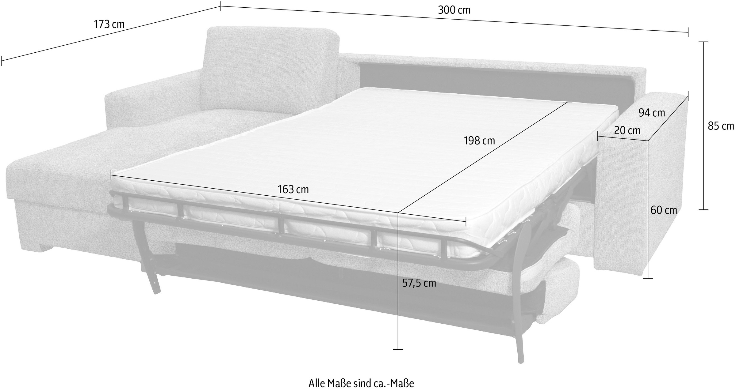 Home affaire Ecksofa Roma "L" Dauerschlaffunktion, mit Unterfederung, Matratzenhöhe 14cm, Liegemaße ca 163x198 cm, L-Form