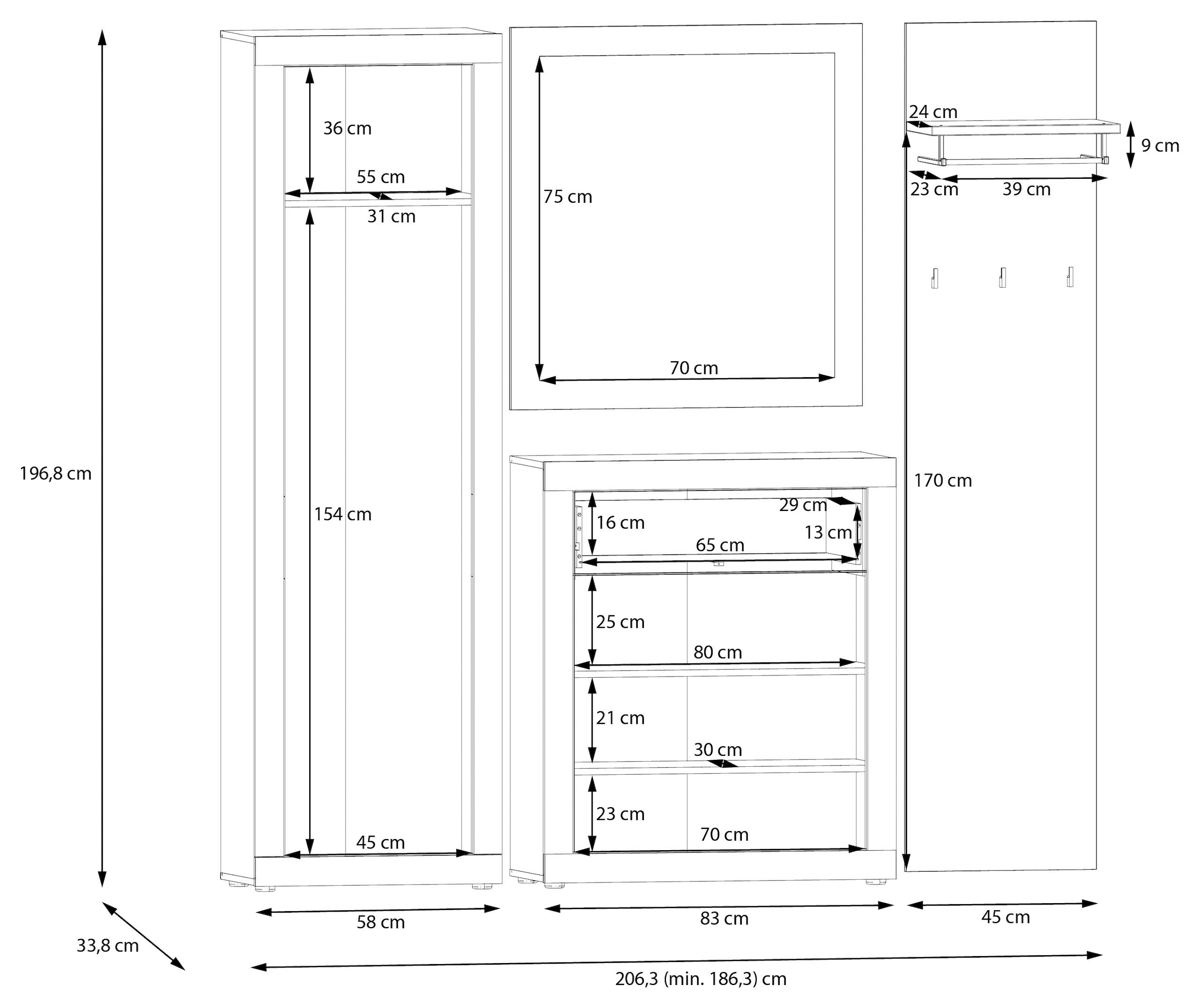 FORTE Garderobenspiegel »Baccio«, (Kombinierbar mit 27097631, 14164136, 96301648), Spiegel, Rahmenoptik, Artisan Eiche