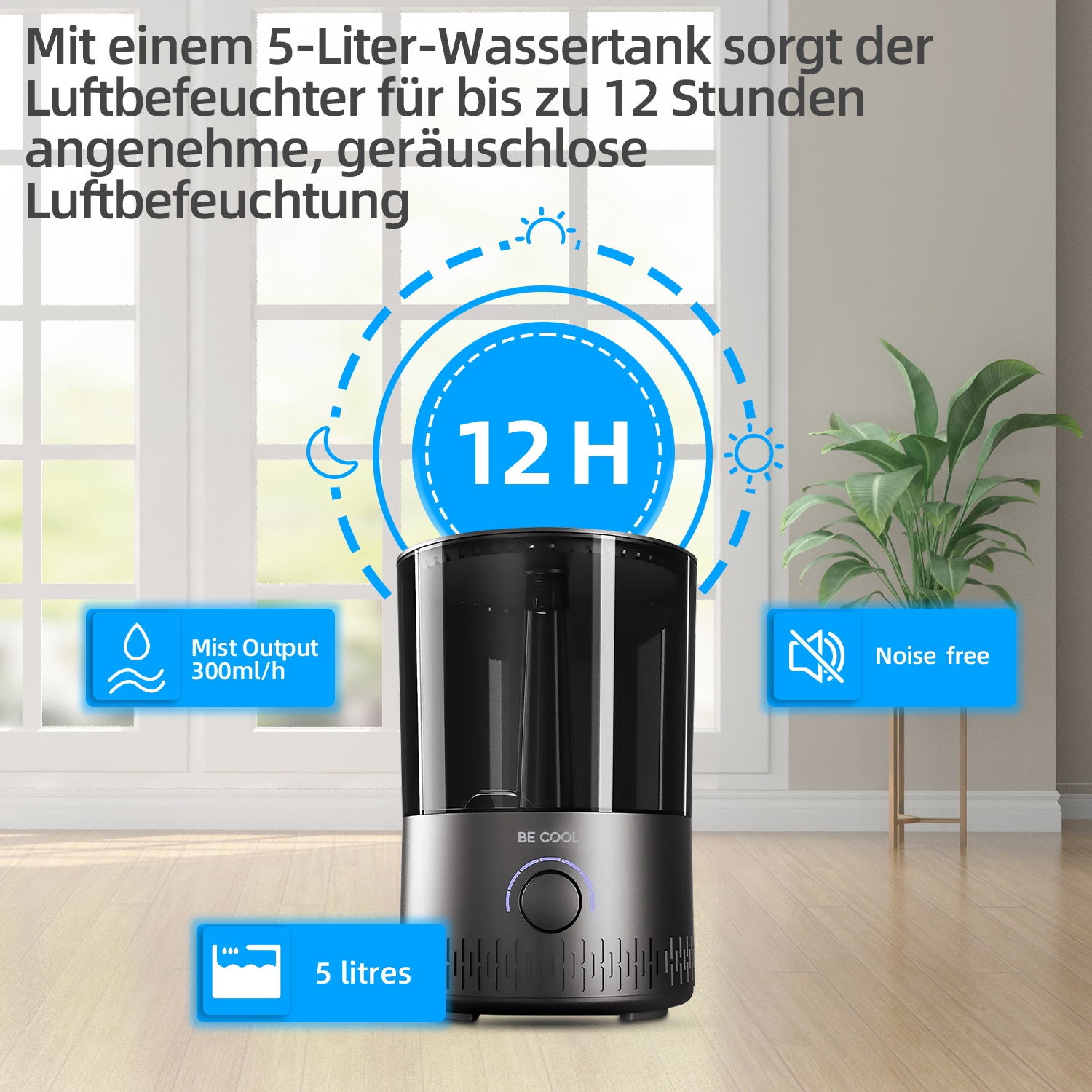 be cool Luftbefeuchter »Warm-/Kaltluft-Luftbefeuchter BCLB2402S«, 5 l Wassertank, von oben befüllbar, 360°-Drehung (Nebelrichtung)