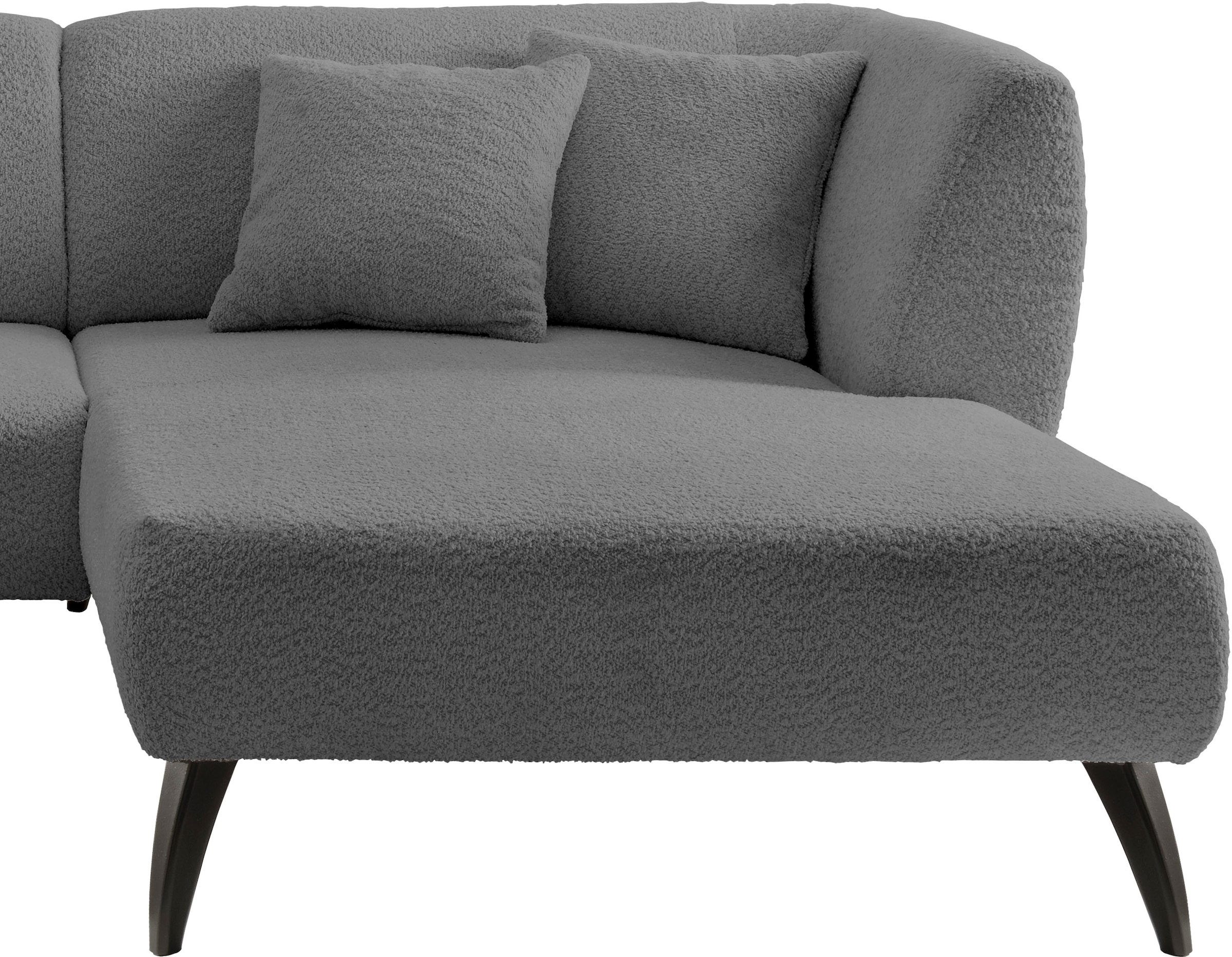 INOSIGN Ecksofa »Colori Polstermöbel mit zeitlos eleganter Rückenführung. L-Form«, Holzfußfarbe wählbar, inkl. 4x Zierkissen
