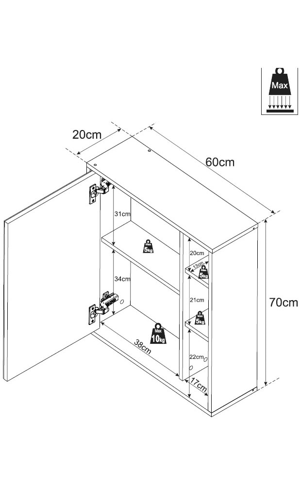 BASIC by Balculina Spiegelschrank »Este«, (1 St.), LED-Spiegelschrank 60 cm