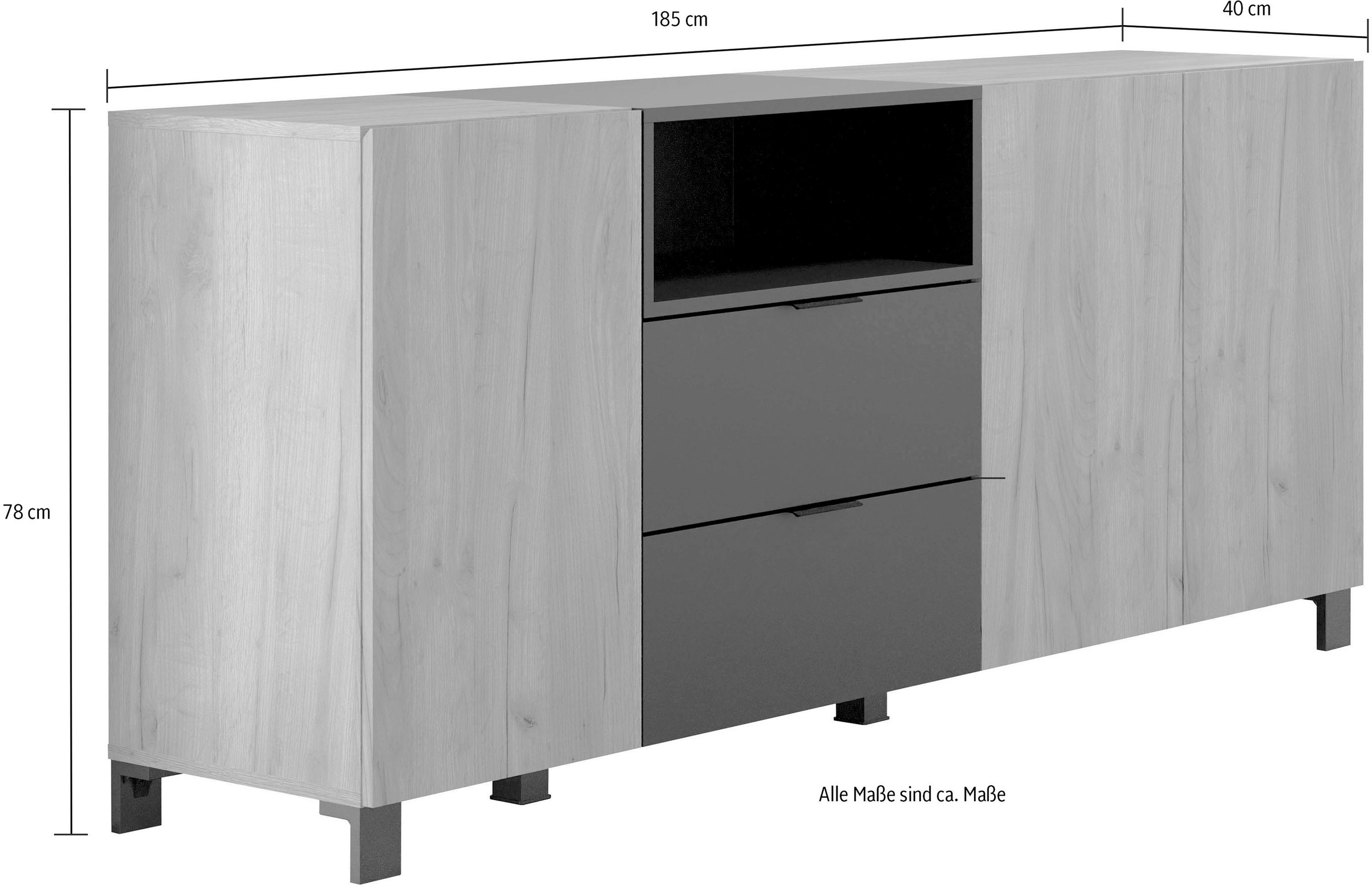 INOSIGN Sideboard »Kriens«, Anrichte Eiche, Breite 185 cm, Höhe 78 cm