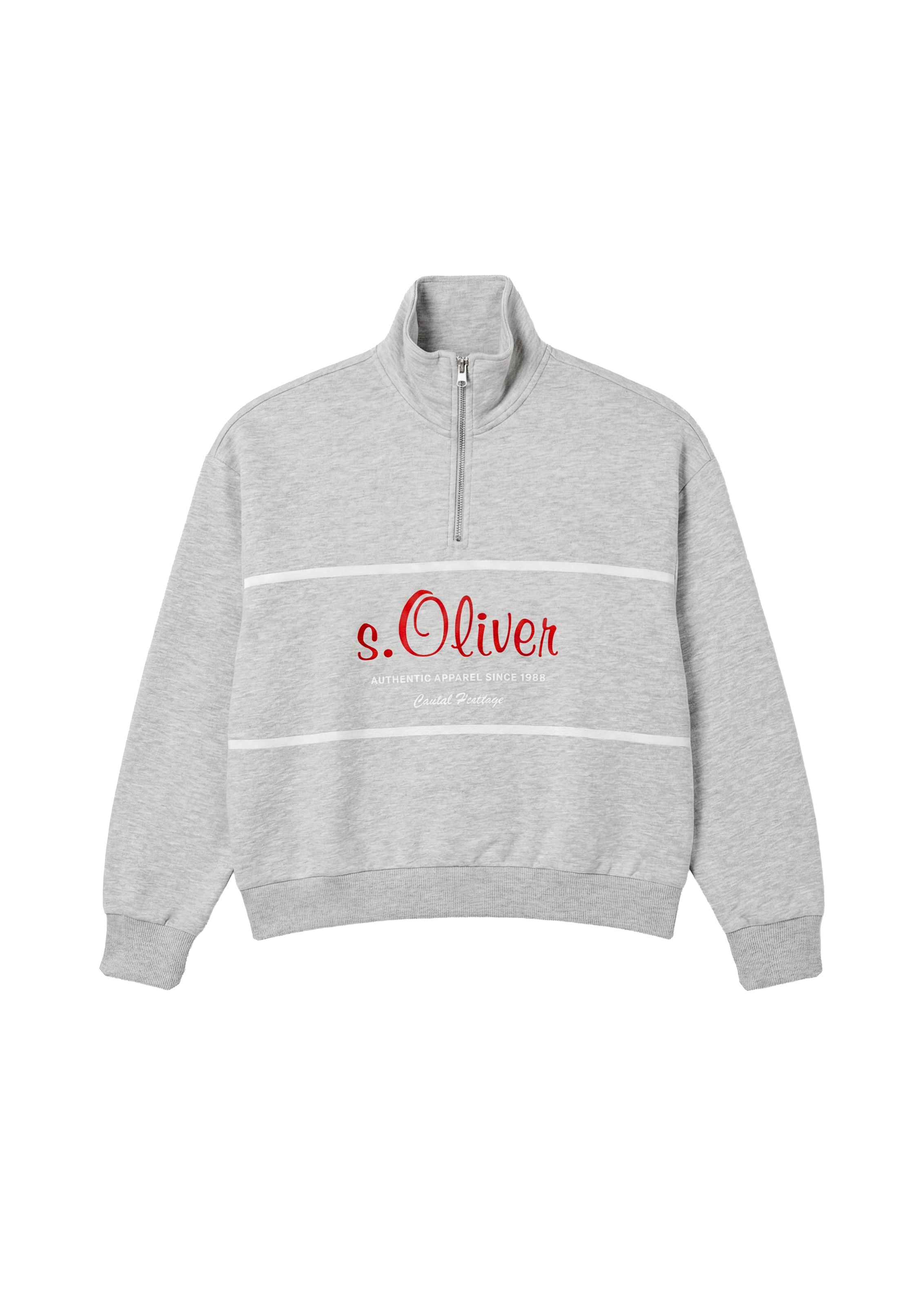 s.Oliver Sweater »s.Oliver X Heidi Klum Troyer Sweatshirt mit Logo«, mit Troyer-Kragen / Logo-Print / meliert
