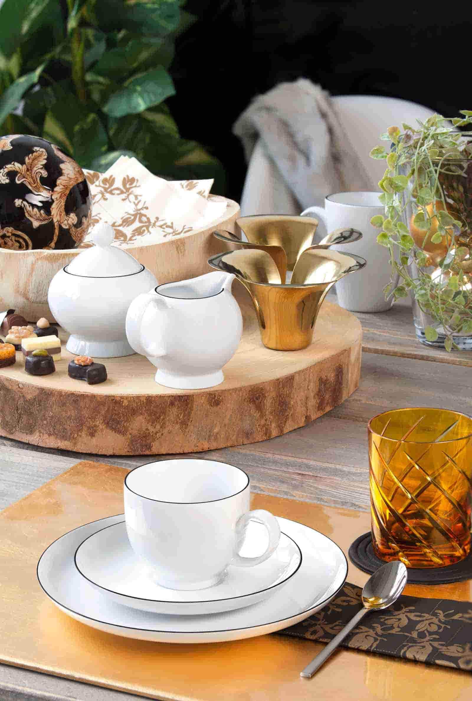 Seltmann Weiden Geschirr-Set »Komplett-Service Lido Black Line 36er Set weiß« Spülmaschinengeeignet, Mikrowellenfest, Ofenfest
