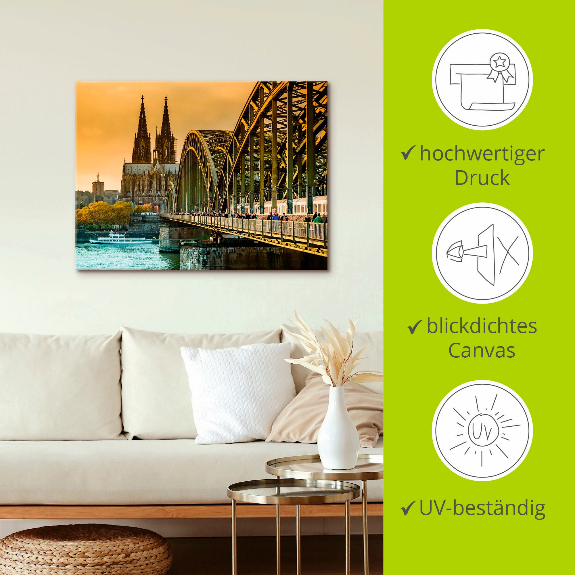 Artland Leinwandbild »Kölner Dom mit Hohenzollernbrücke«, Deutschland, (1 St.), auf Keilrahmen gespannt