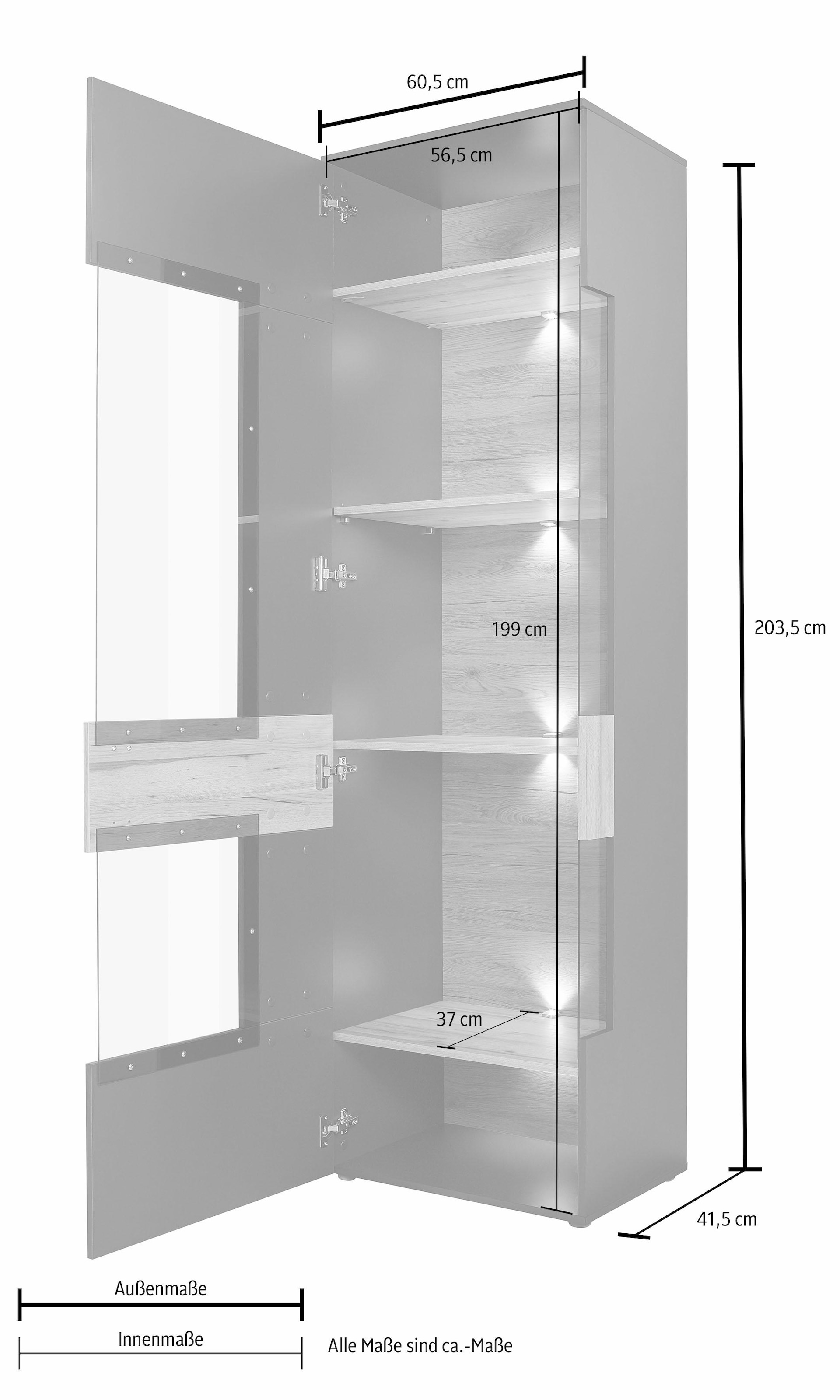 cm, Vitrine, 203 inkl. bestellen FORTE Raten Höhe auf Beleuchtung