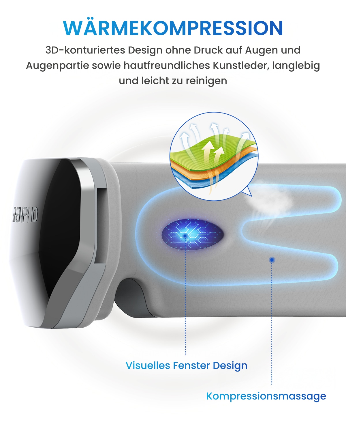Renpho Gesichtsmassagegerät »Eyeris View« Luftdruck, Wärme, Vibration, Sichtfenster, 5 Modi, Bluetooth, Akku