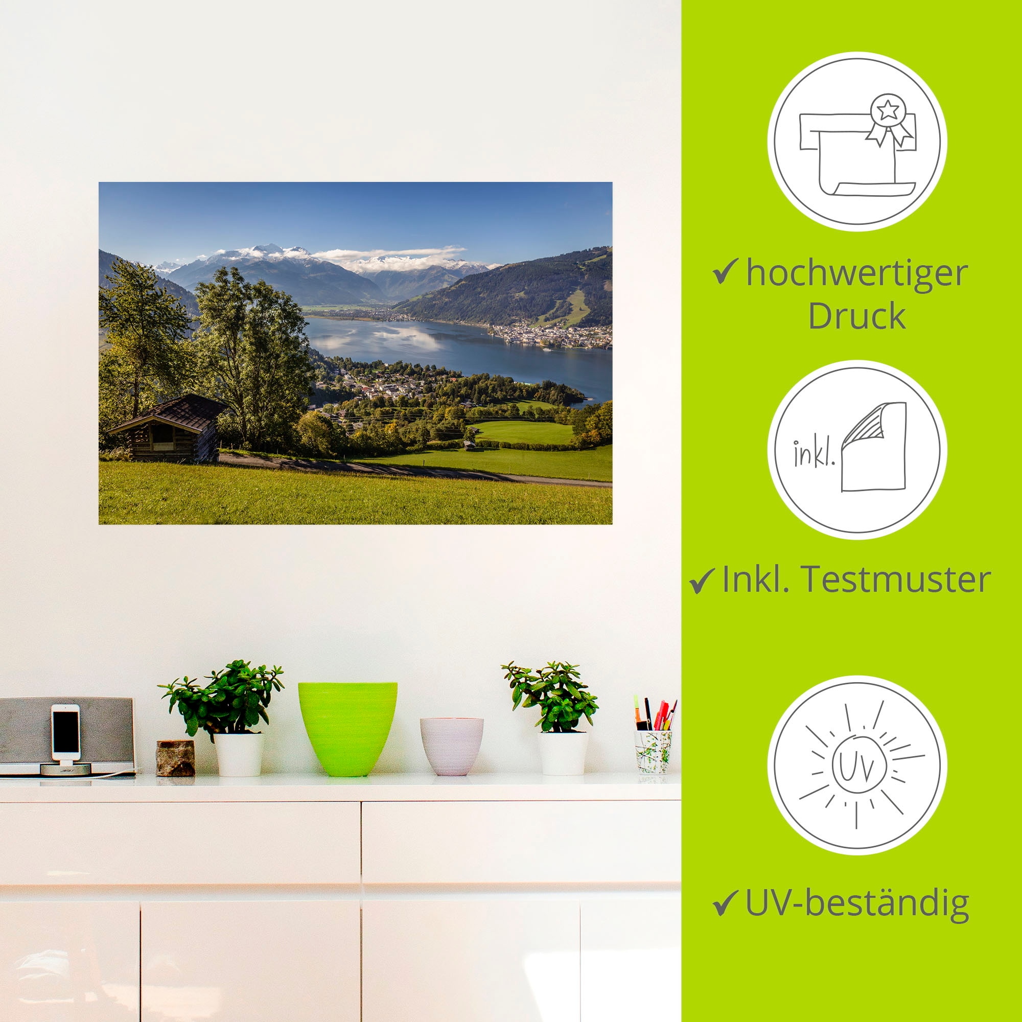Artland Wandbild »Blick auf den Zeller See«, Berge & Alpenbilder, (1 St.), als Wandaufkleber in verschied. Größen