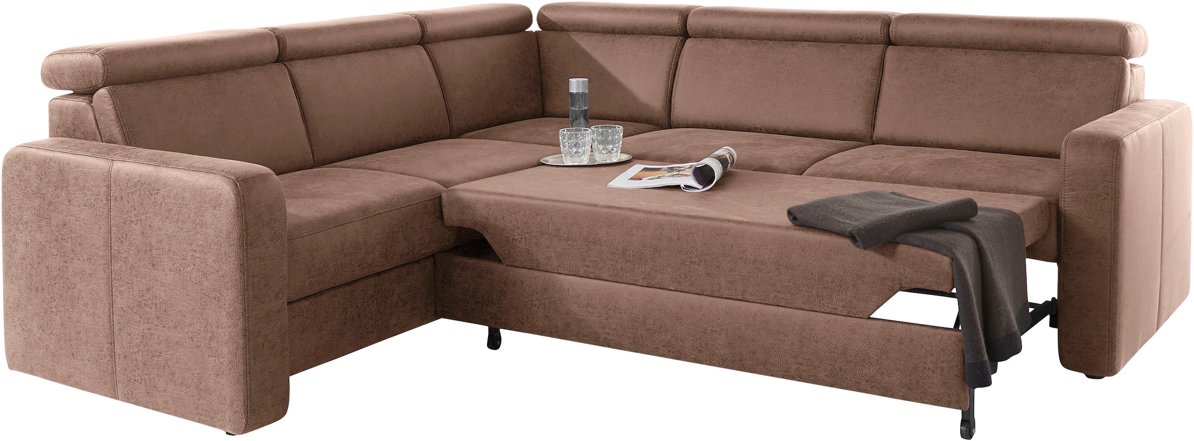 sit&more Ecksofa »Bologna L-Form«, Kopfteilverstellung, wahlweise mit Bettfunktion und Schubkasten