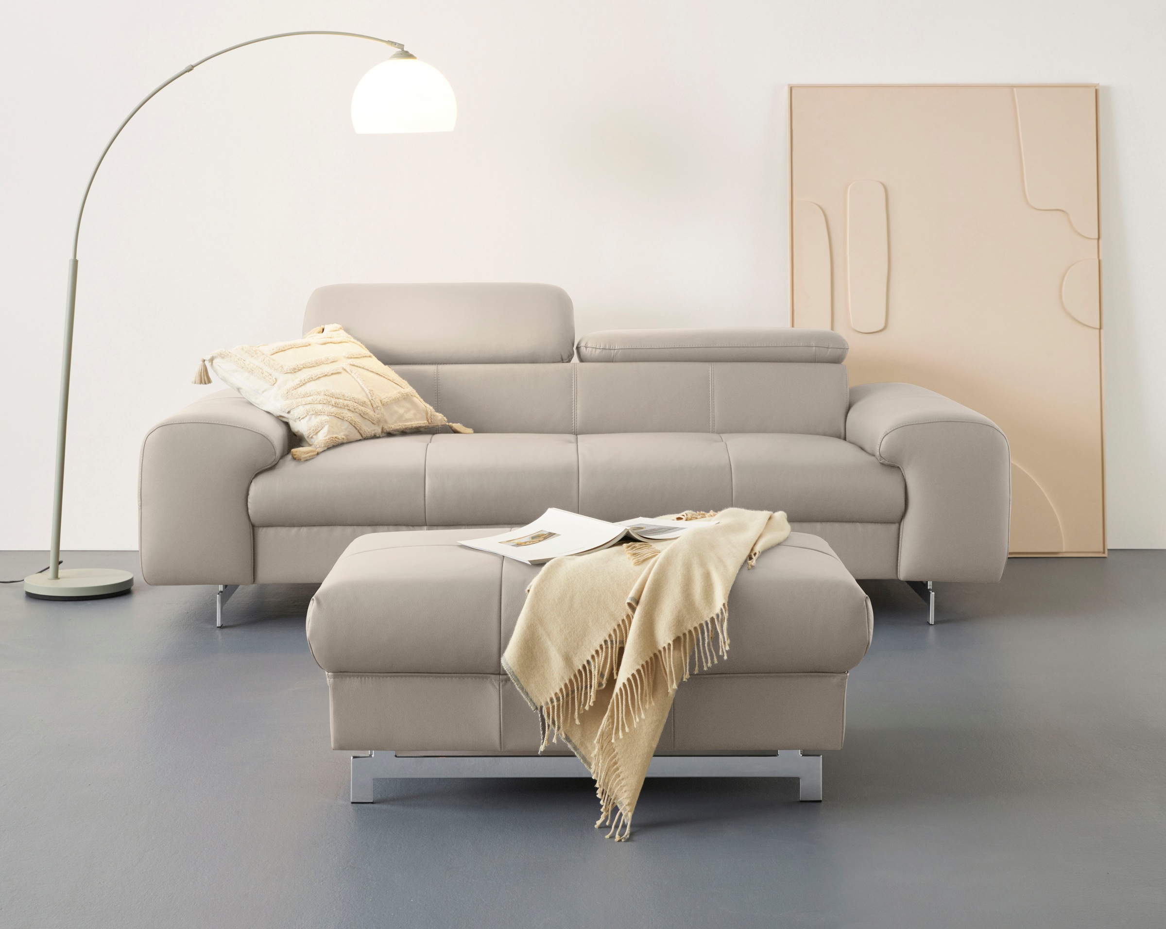 COTTA 3-Sitzer »Chef«, Big-Sofa mit Kopfteilverstellung, edle Metallkufen