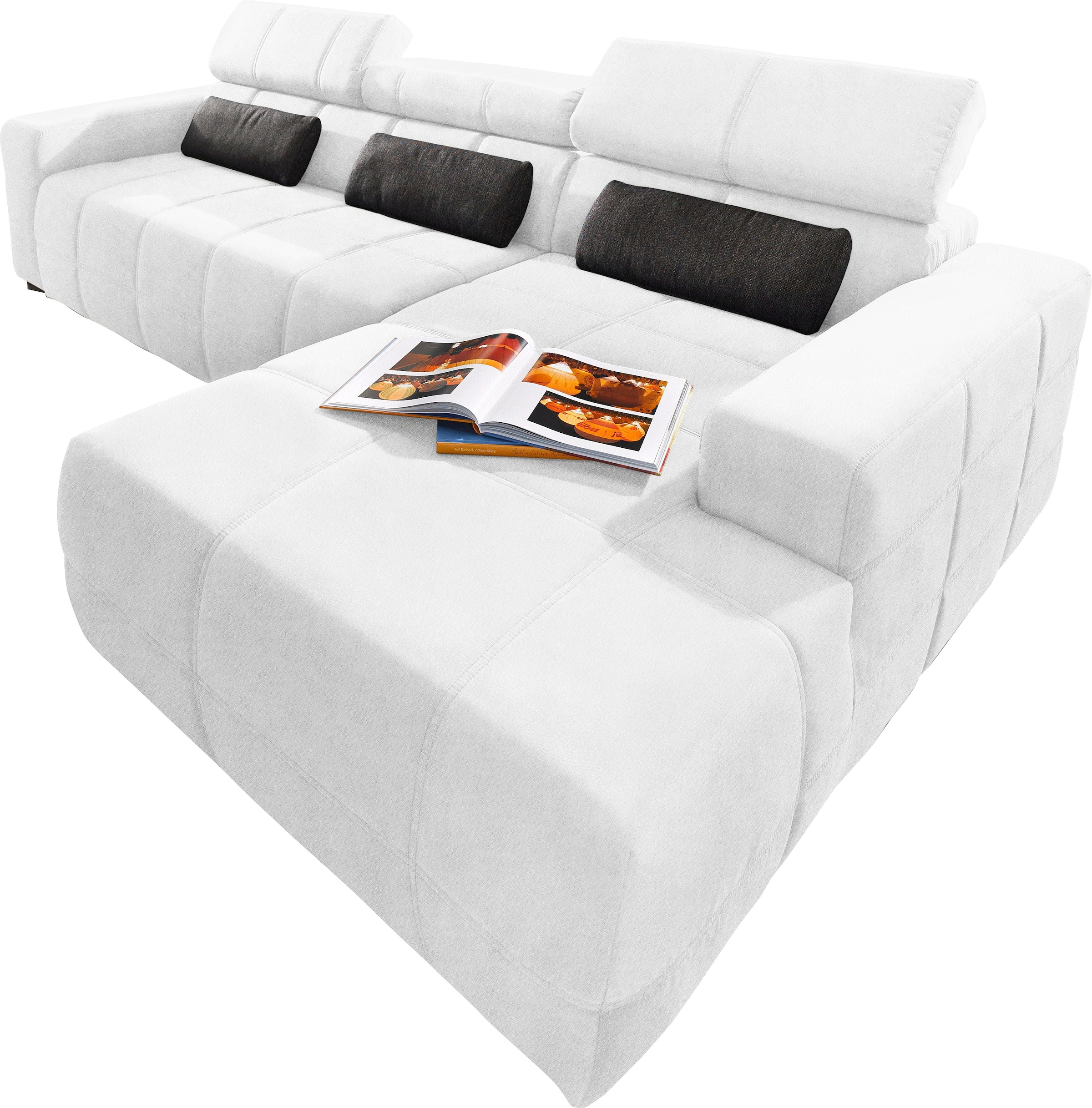 DOMO collection Ecksofa »Brandon große Ausführung B/T/H: 289/177/80 cm, auch in Leder und Cord«, mit Kopfteilverstellung, wahlweise Sitztiefenverstellung, L-Form