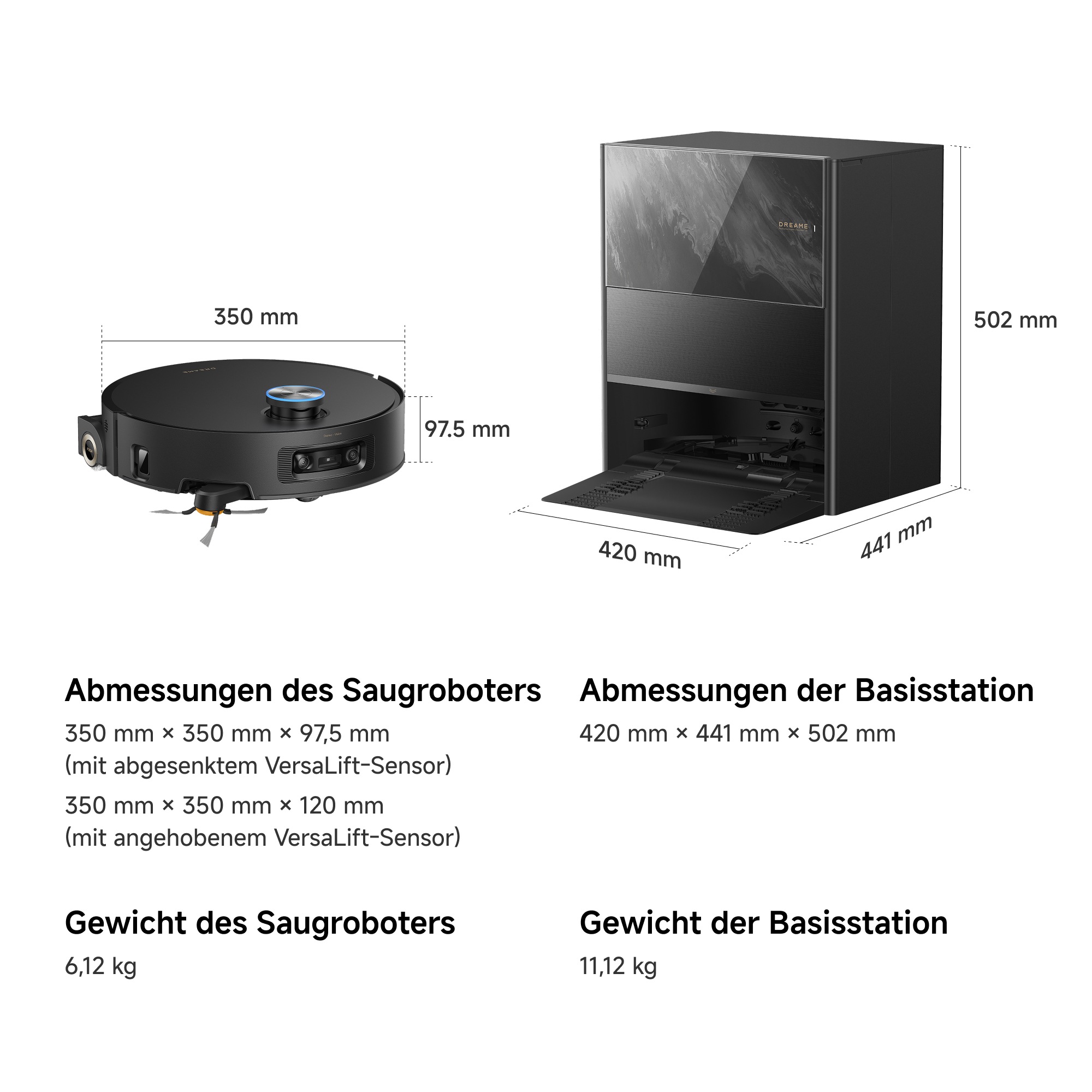 Dreame Nass-Trocken-Saugroboter »Aqua20 Pro Ultra Roller X Complete Marble Black« Vollautomatische Absaugstation, App-Steuerung
