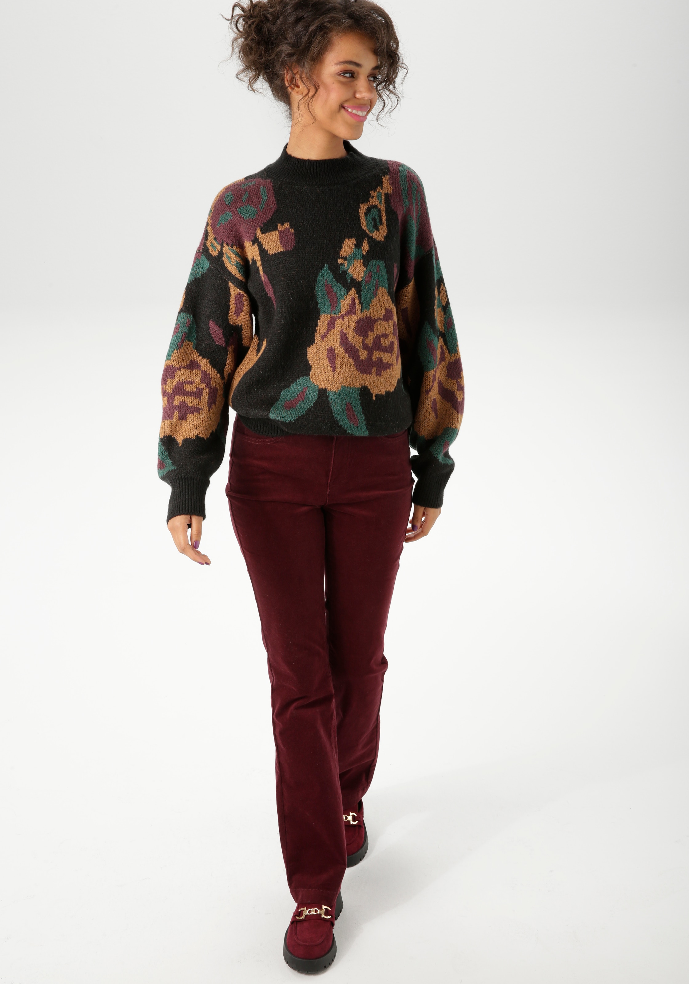 Aniston CASUAL Strickpullover mit großflächigen, eingestrickten Blüten - NEUE KOLLEKTION